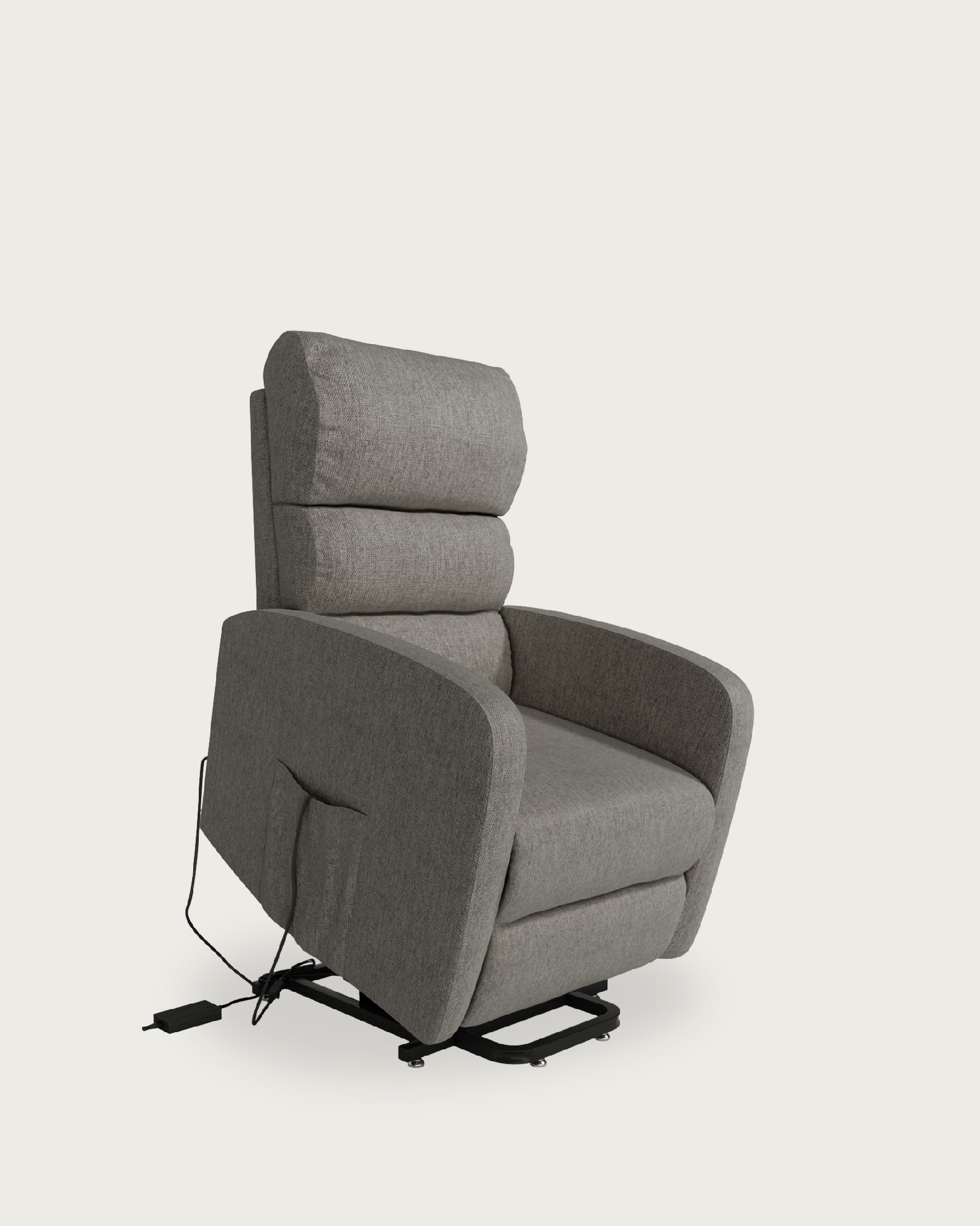 Electric power lift recliner chair Elsa with gray upholstery and black metal legs