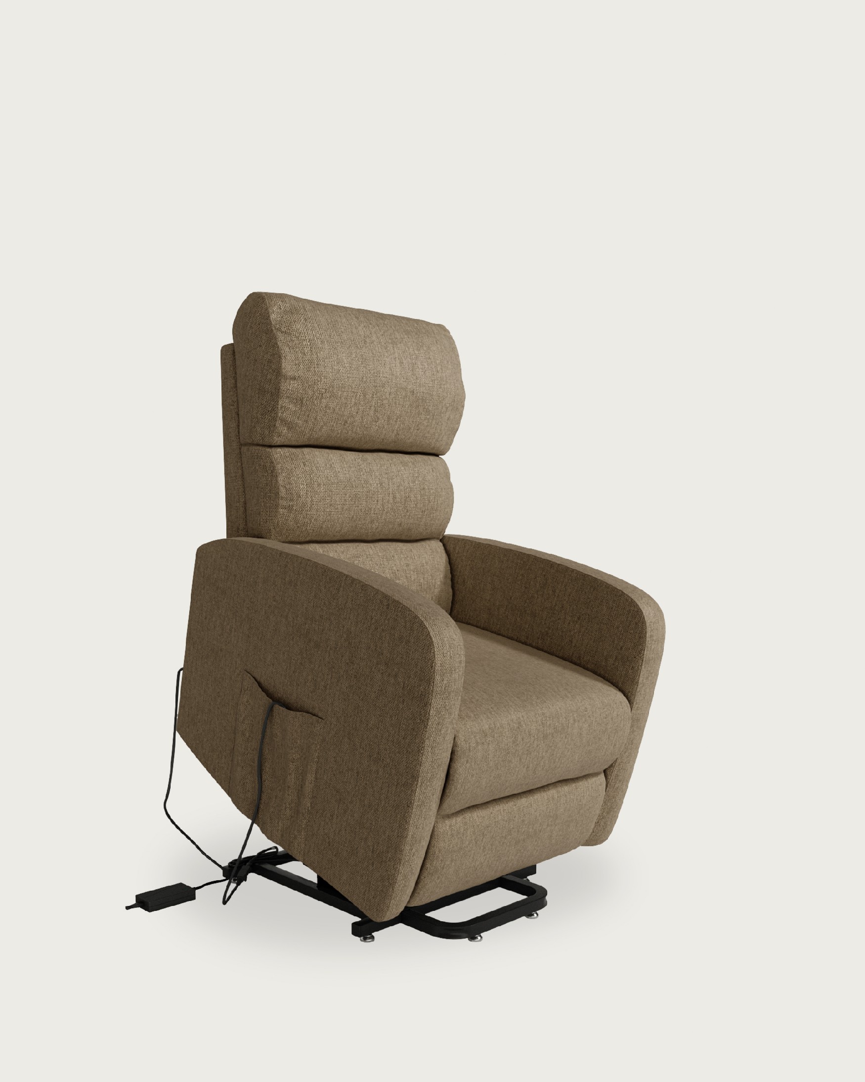 Electric power lift recliner chair Elsa with earth upholstery and black metal legs