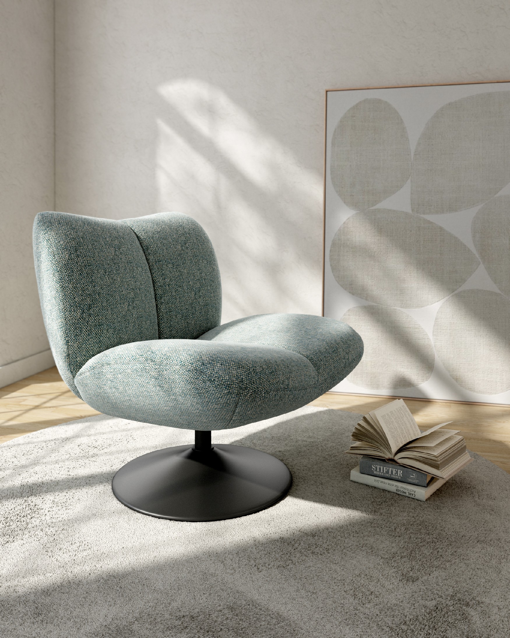 360º Swivel Armchair Eme with blue upholstery