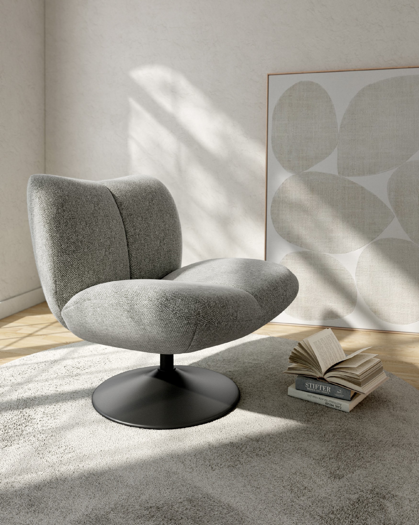 360º Swivel Armchair Eme with gray upholstery