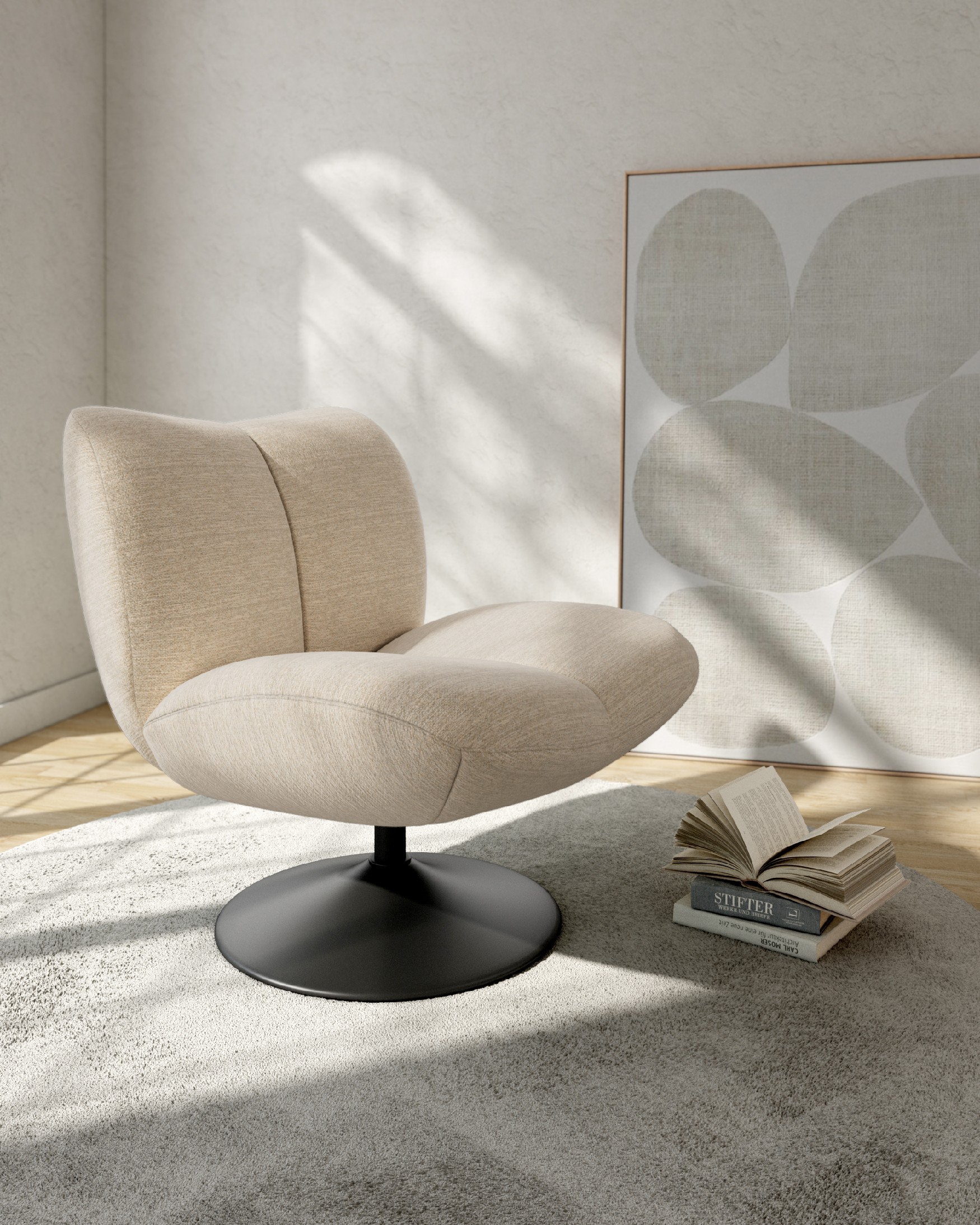 360º Swivel Armchair Eme with ivory upholstery