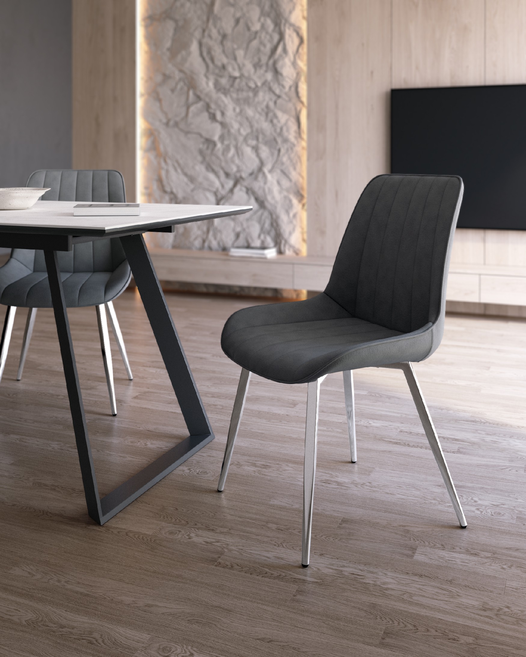 Silla Estambul con tapizado marengo y patas cromadas