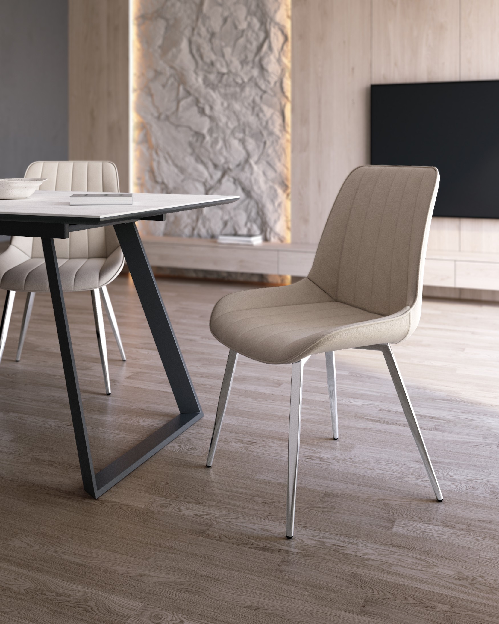 Silla Estambul con tapizado perla y patas cromadas