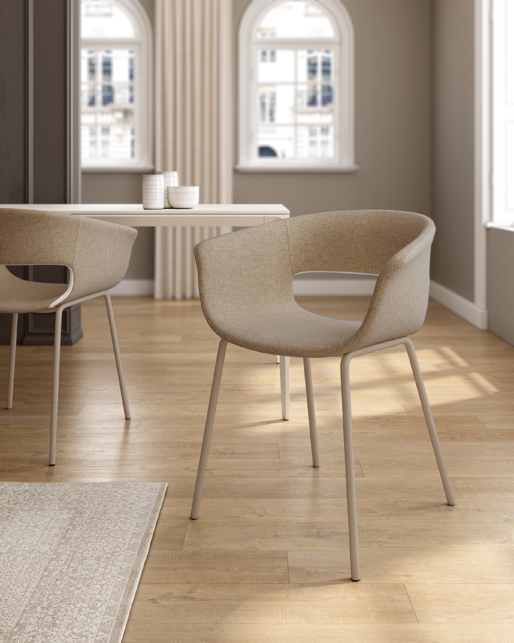 Stockholm chair with cream upholstery and matching metal legs