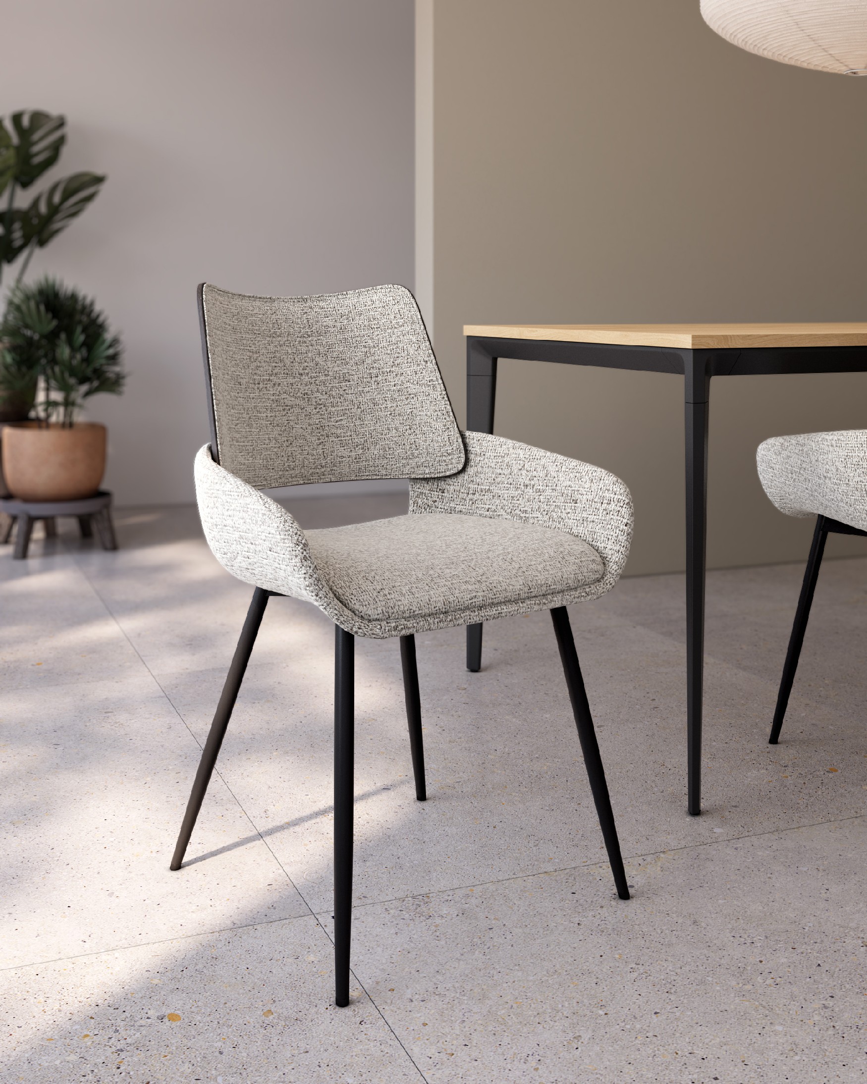 Silla Eva con tapizado jaspe y estructura roble negro