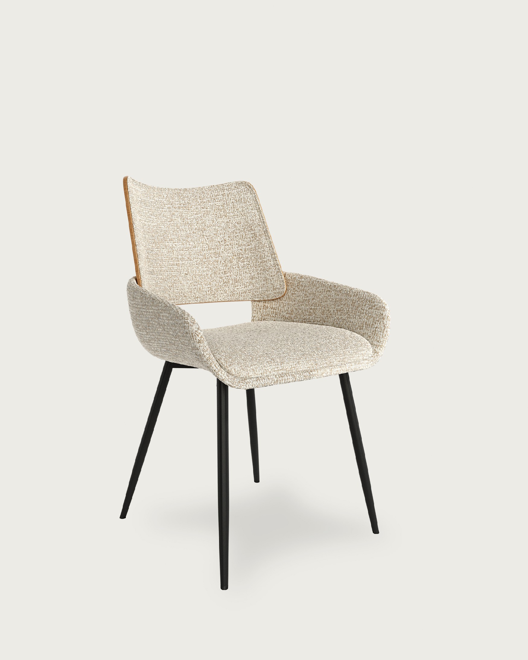 Eva chair upholstered with mother-of-pearl and natural oak frame