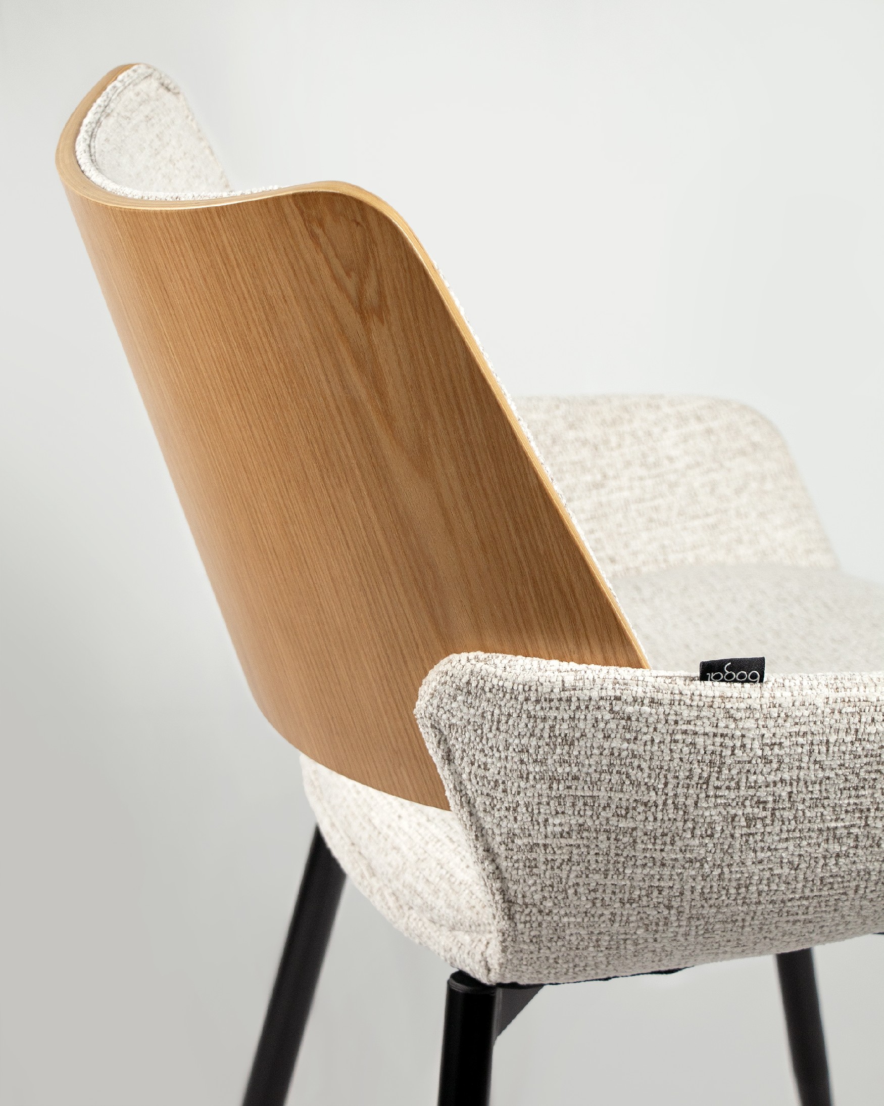 Eva chair upholstered with mother-of-pearl and natural oak frame