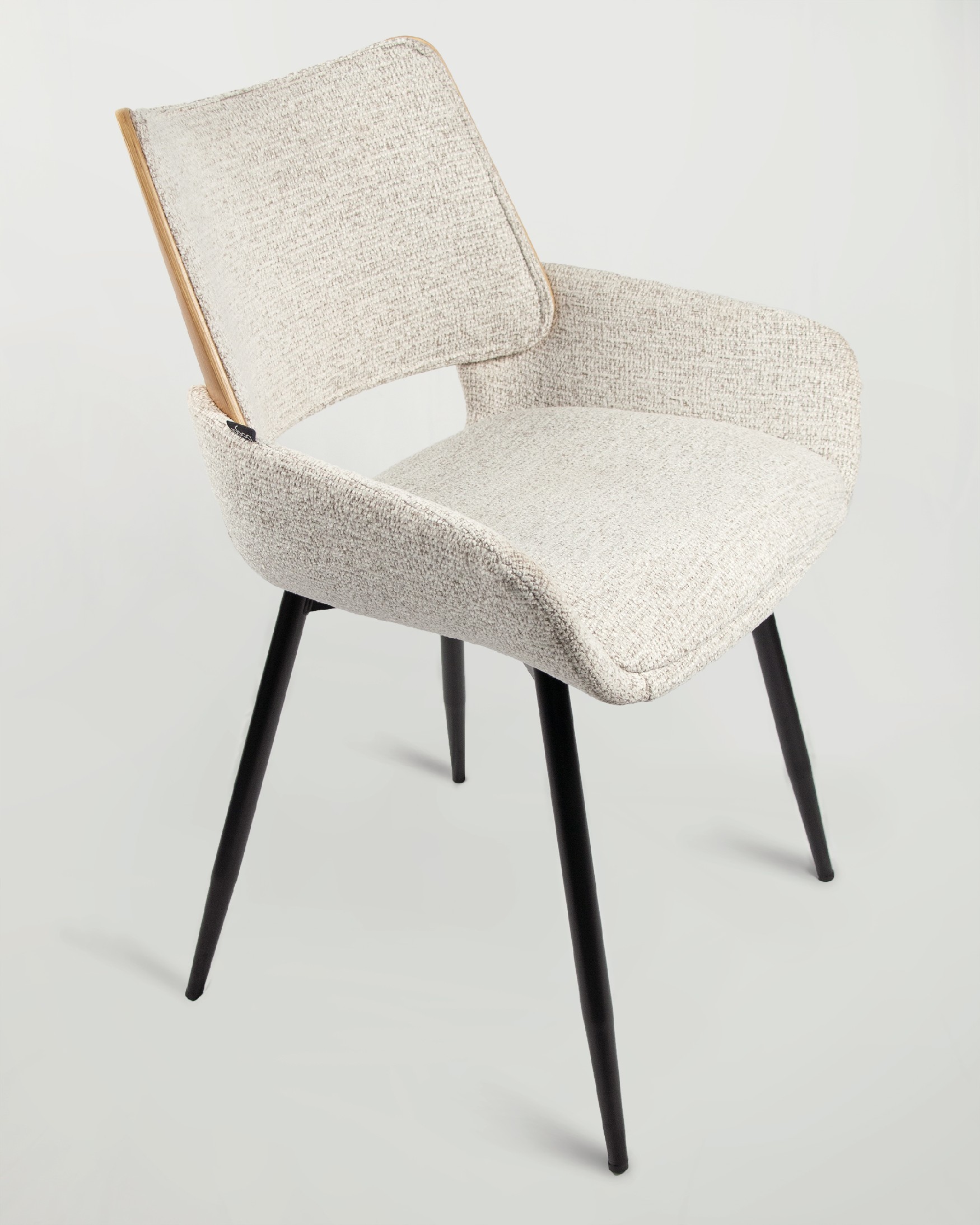 Eva chair upholstered with mother-of-pearl and natural oak frame