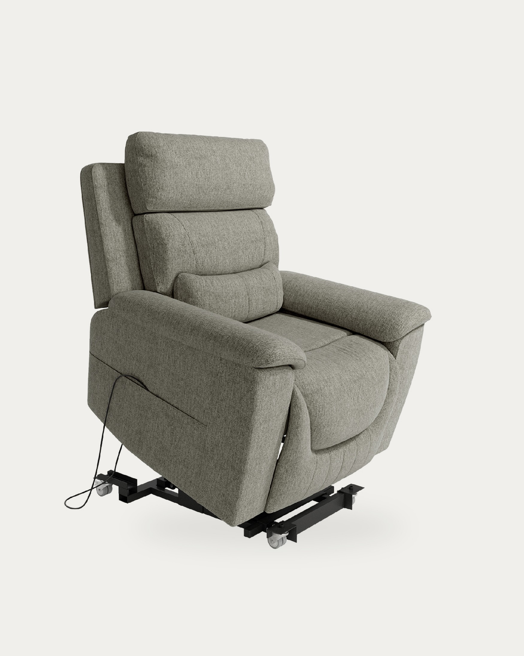 Fauteuil relax électrique Evita à 5 moteurs anti-gravité avec roues et tapissé gris