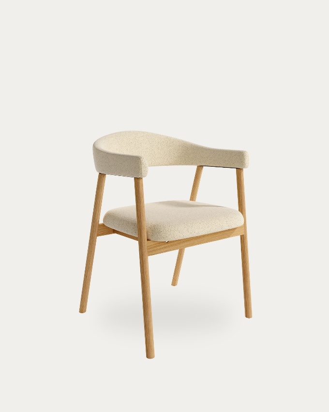 Feng chair with wooden structure and ivory upholstery
