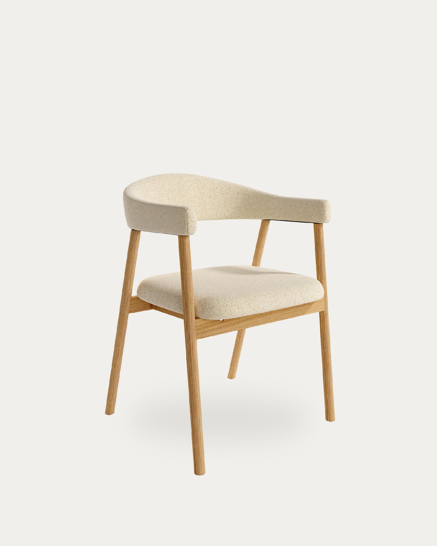 Feng chair with wooden structure and ivory upholstery
