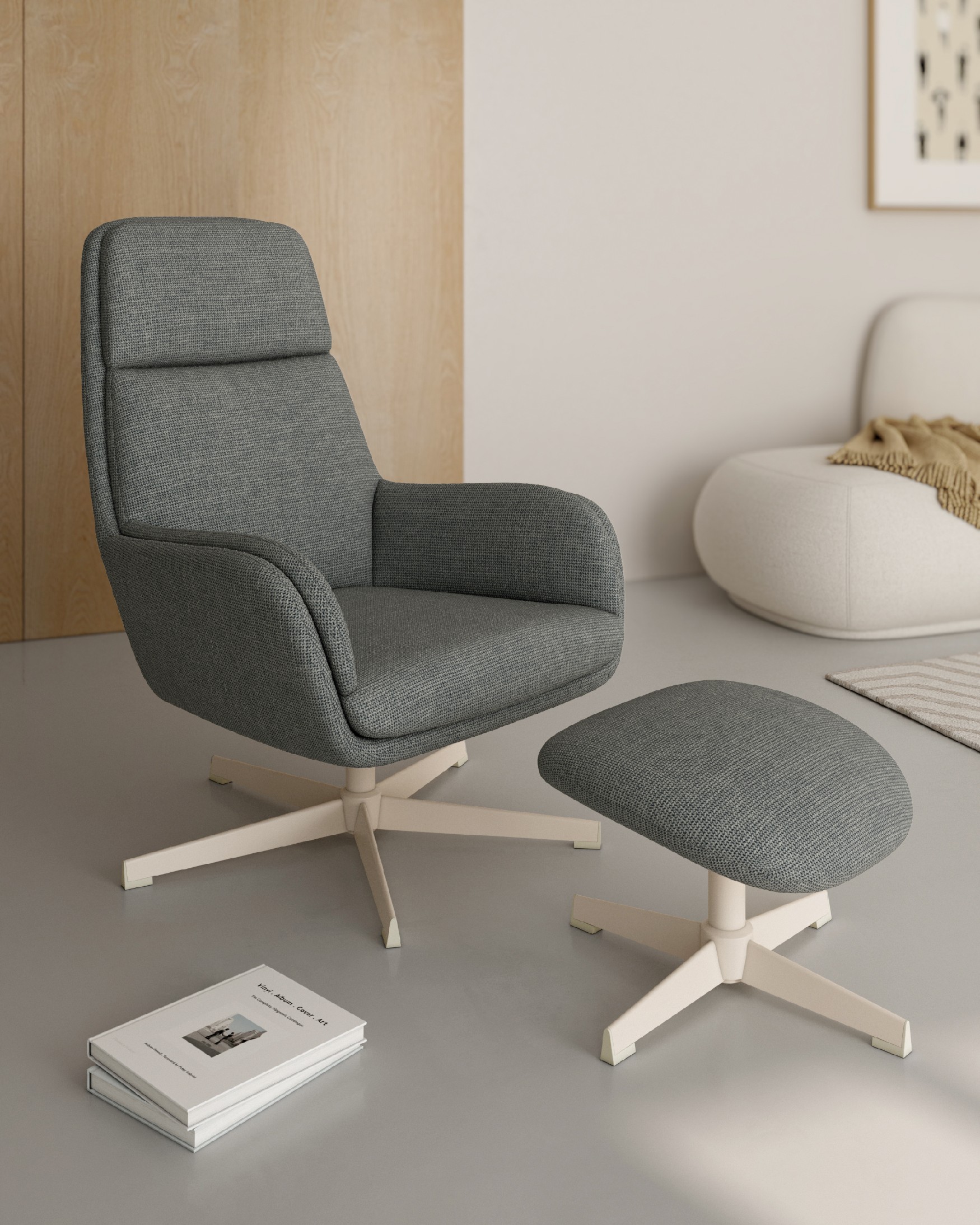 Swivel armchair Figara with ivory structure and gray upholstery