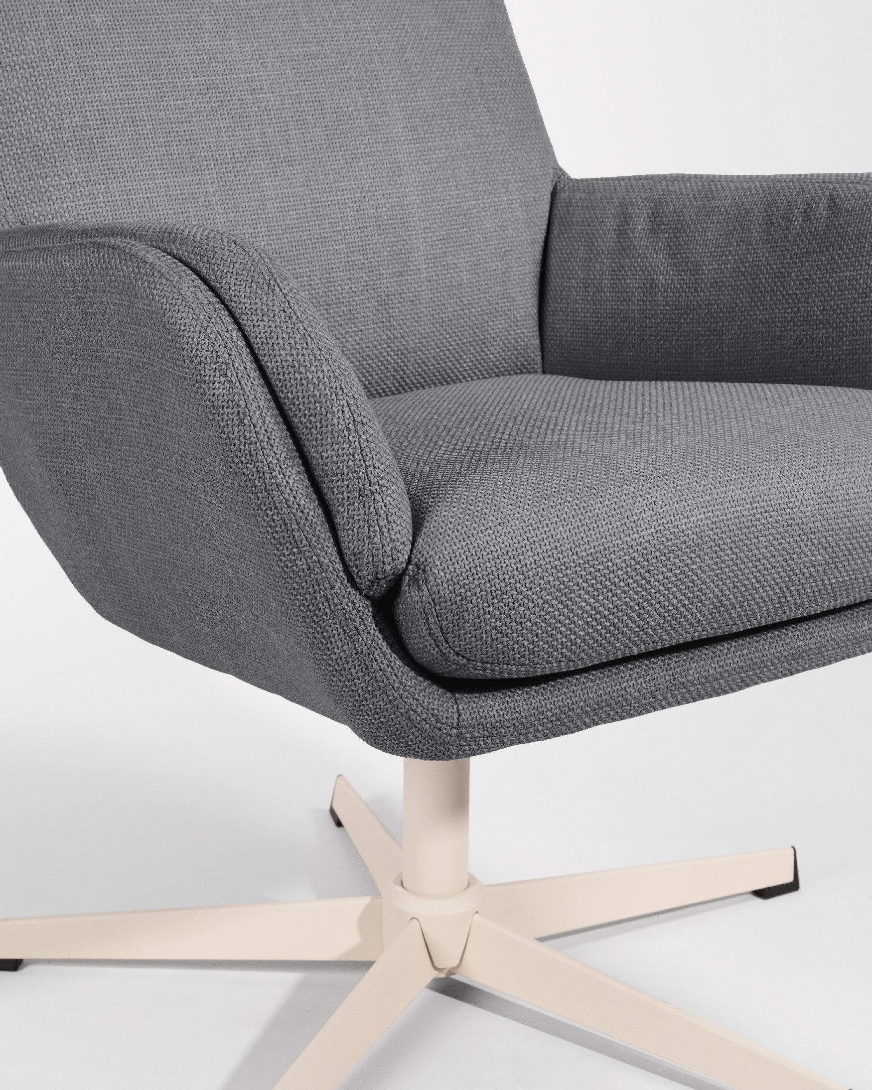 Swivel armchair Figara with ivory structure and gray upholstery