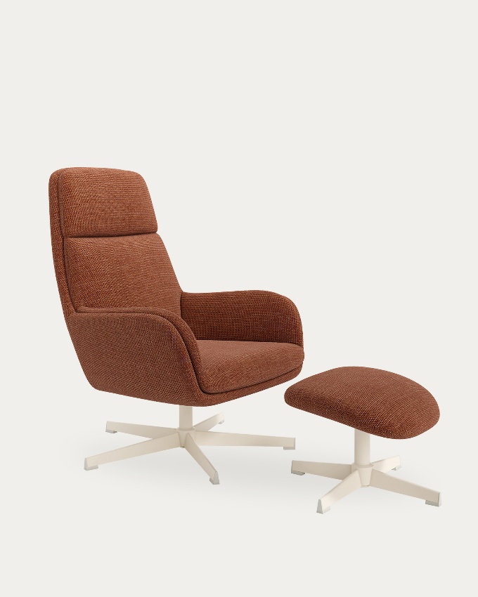 Swivel armchair Figara with ivory structure and terracotta upholstery