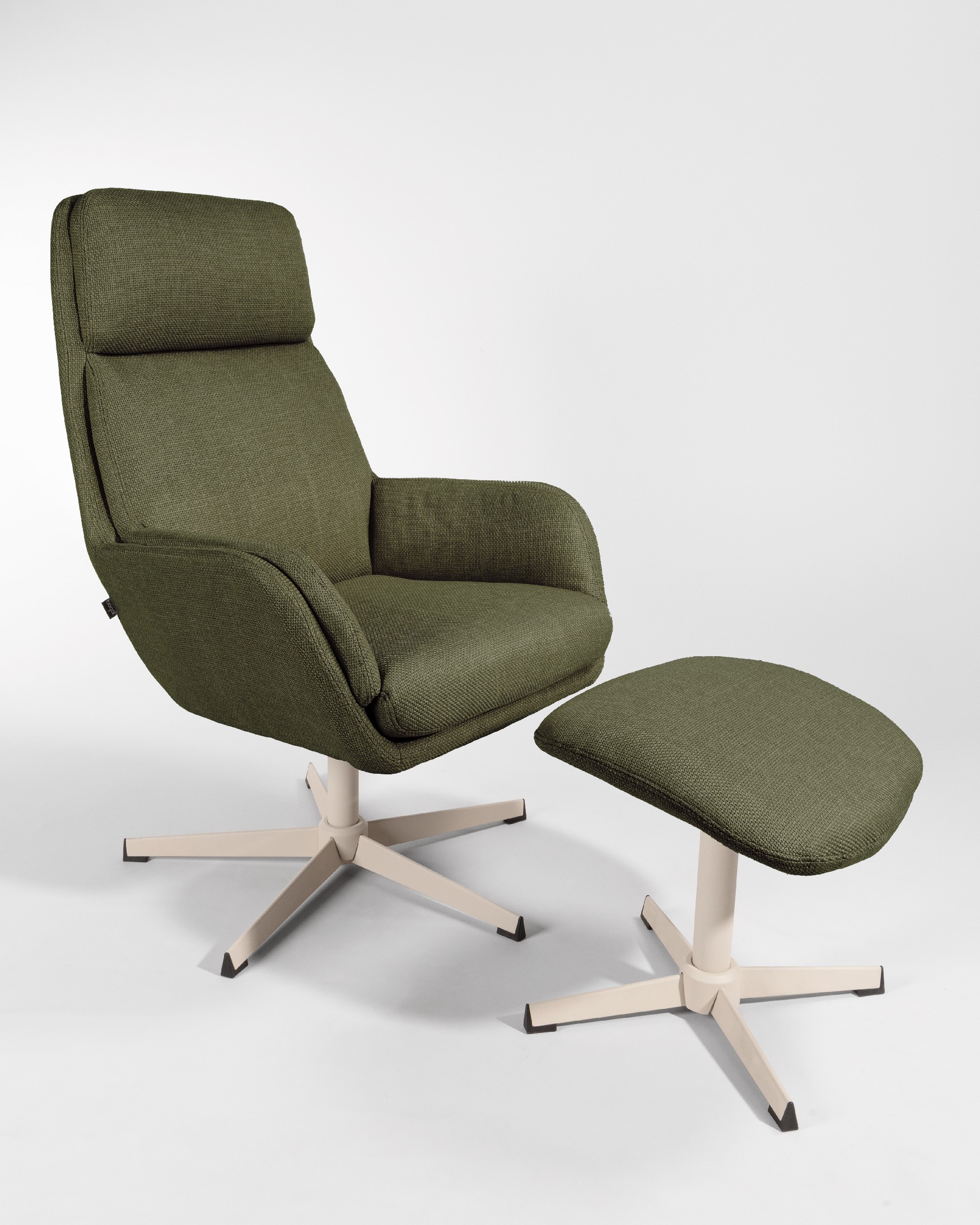 Swivel Armchair Figara with ivory structure and green upholstery