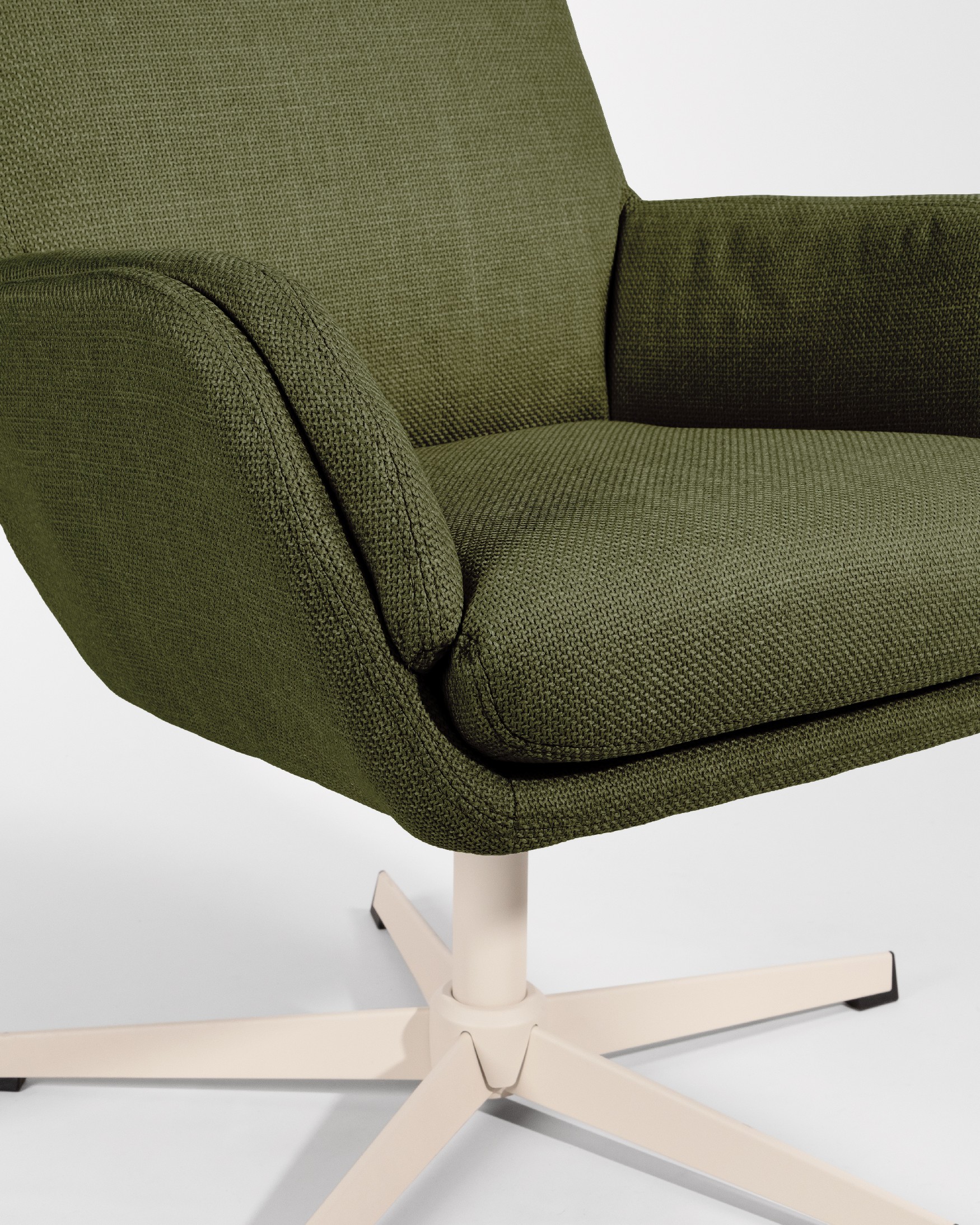 Swivel Armchair Figara with ivory structure and green upholstery