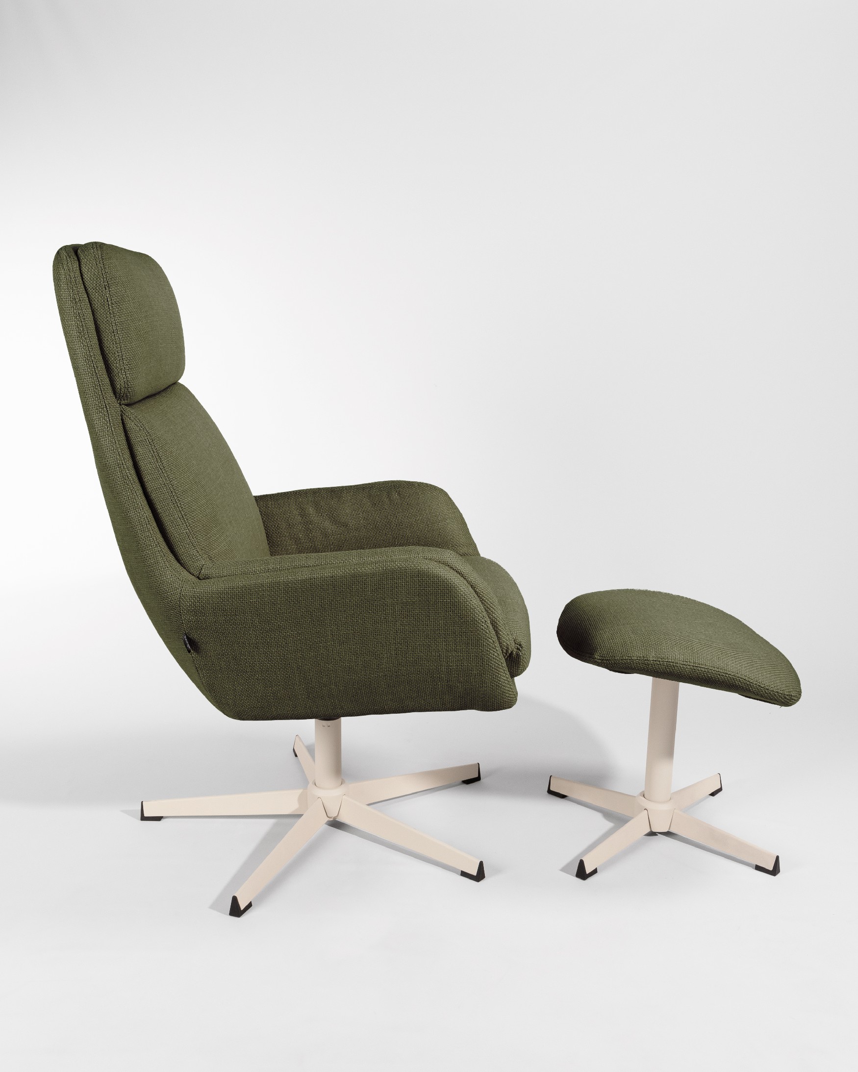 Swivel Armchair Figara with ivory structure and green upholstery
