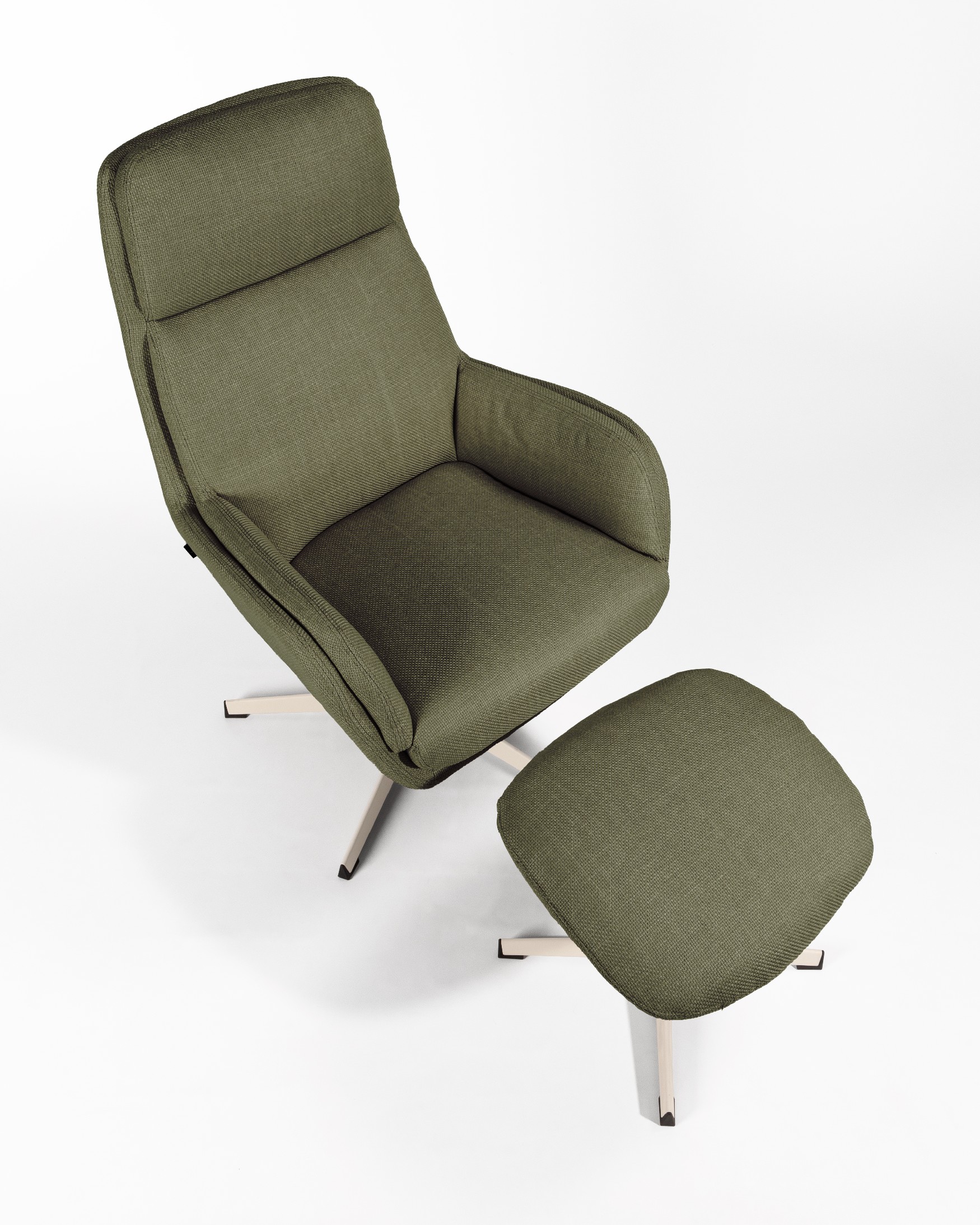 Swivel Armchair Figara with ivory structure and green upholstery