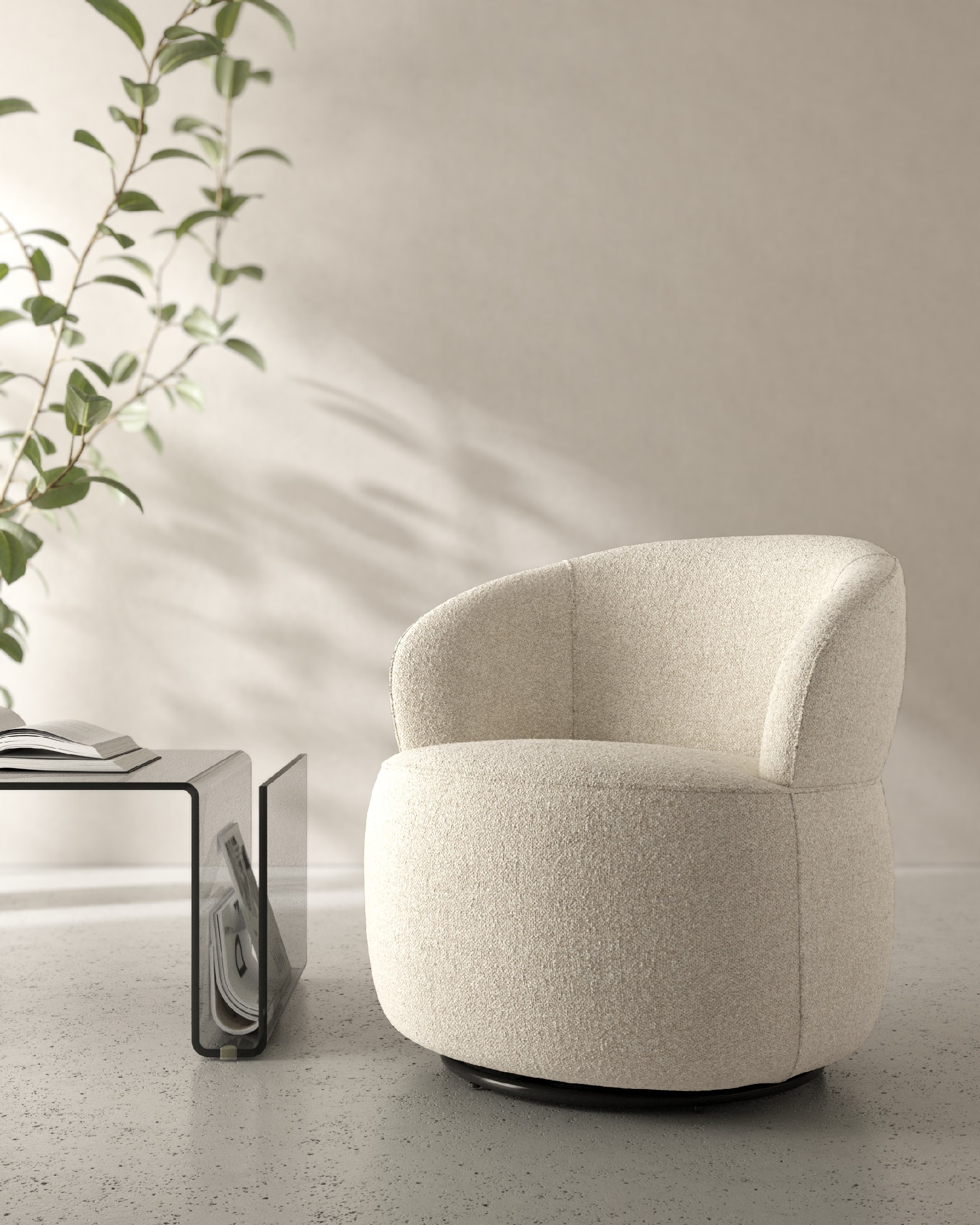 Fiora armchair with sand upholstery, 360° swivel