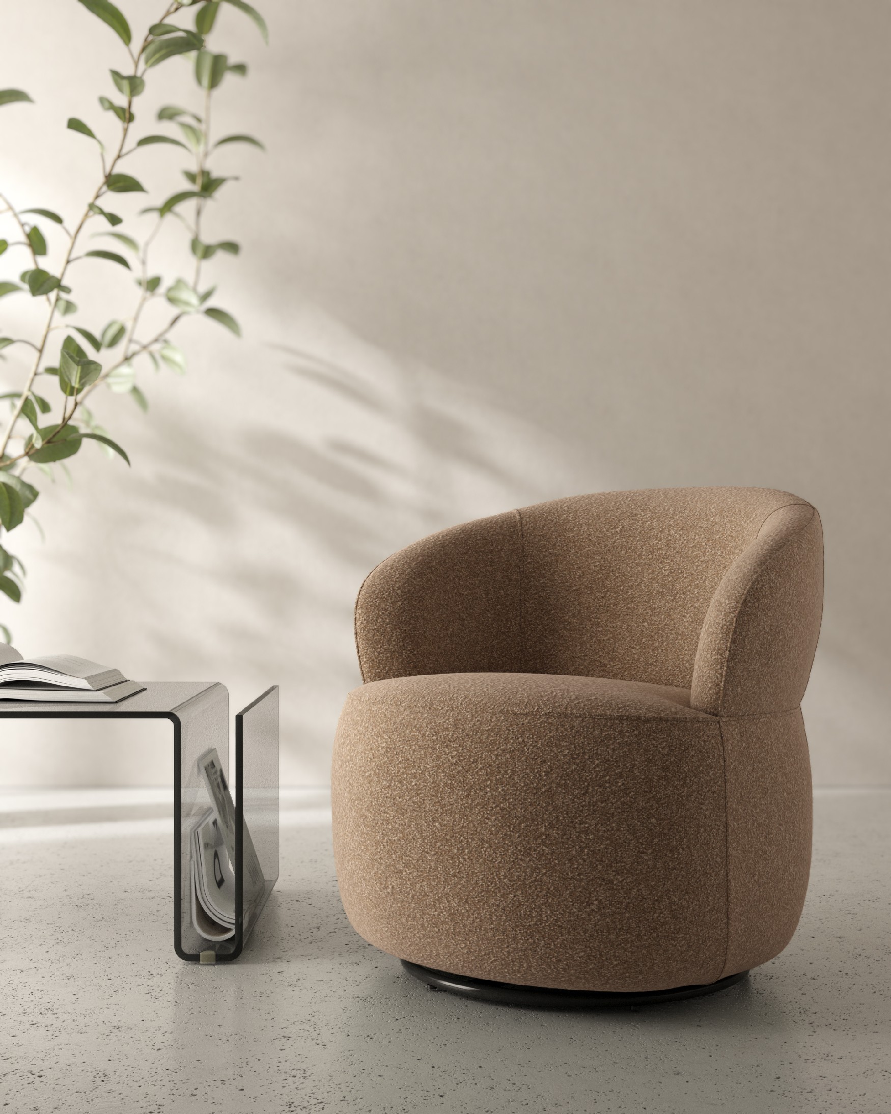 Fiora armchair with brown upholstery, 360° swivel