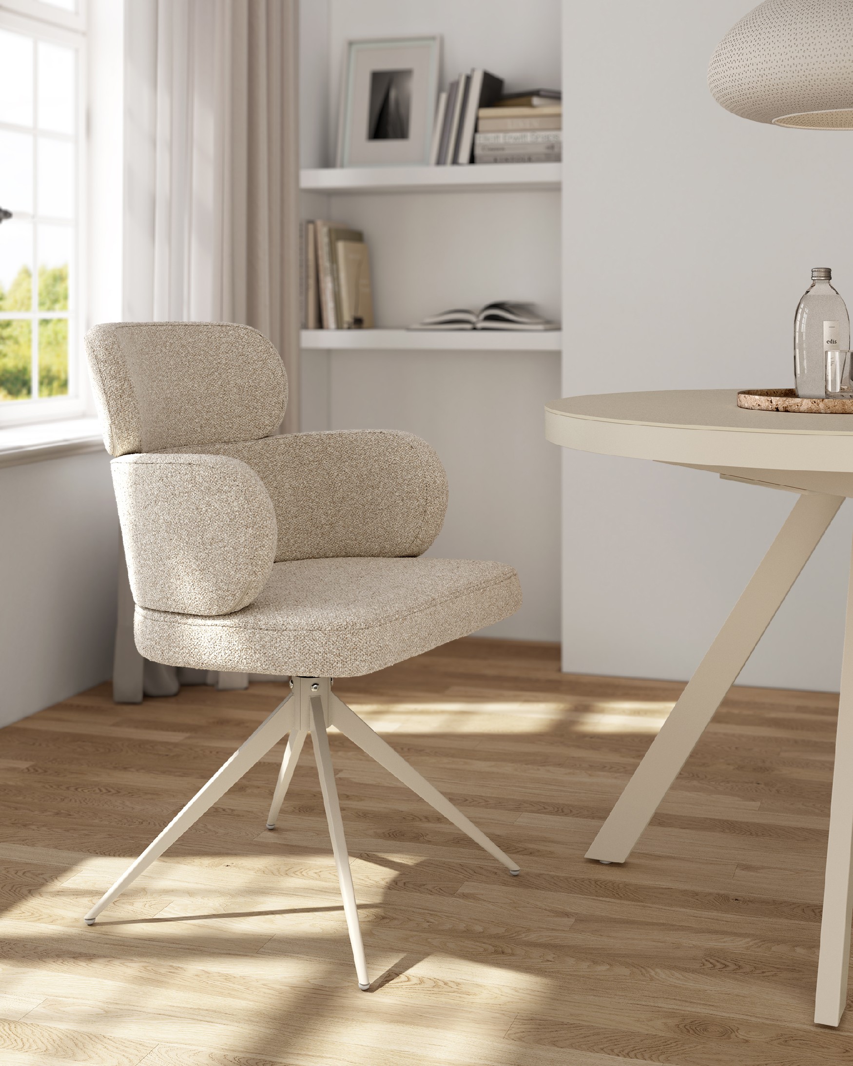 Chaise Florencia pivotante 360º avec revêtement sable et pieds métalliques ivoire