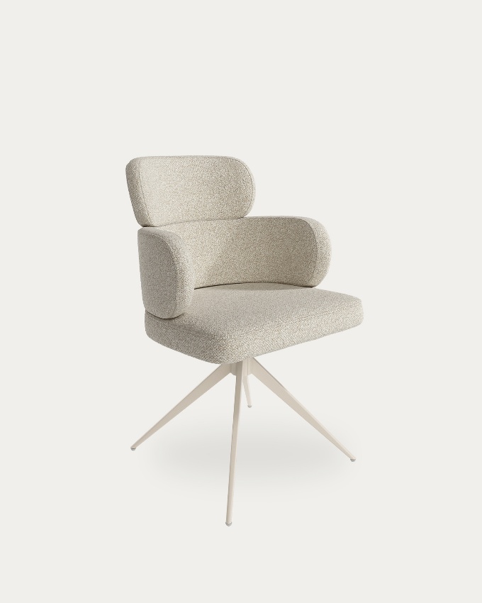 Florencia chair 360º swivel with sand upholstery and ivory metal legs