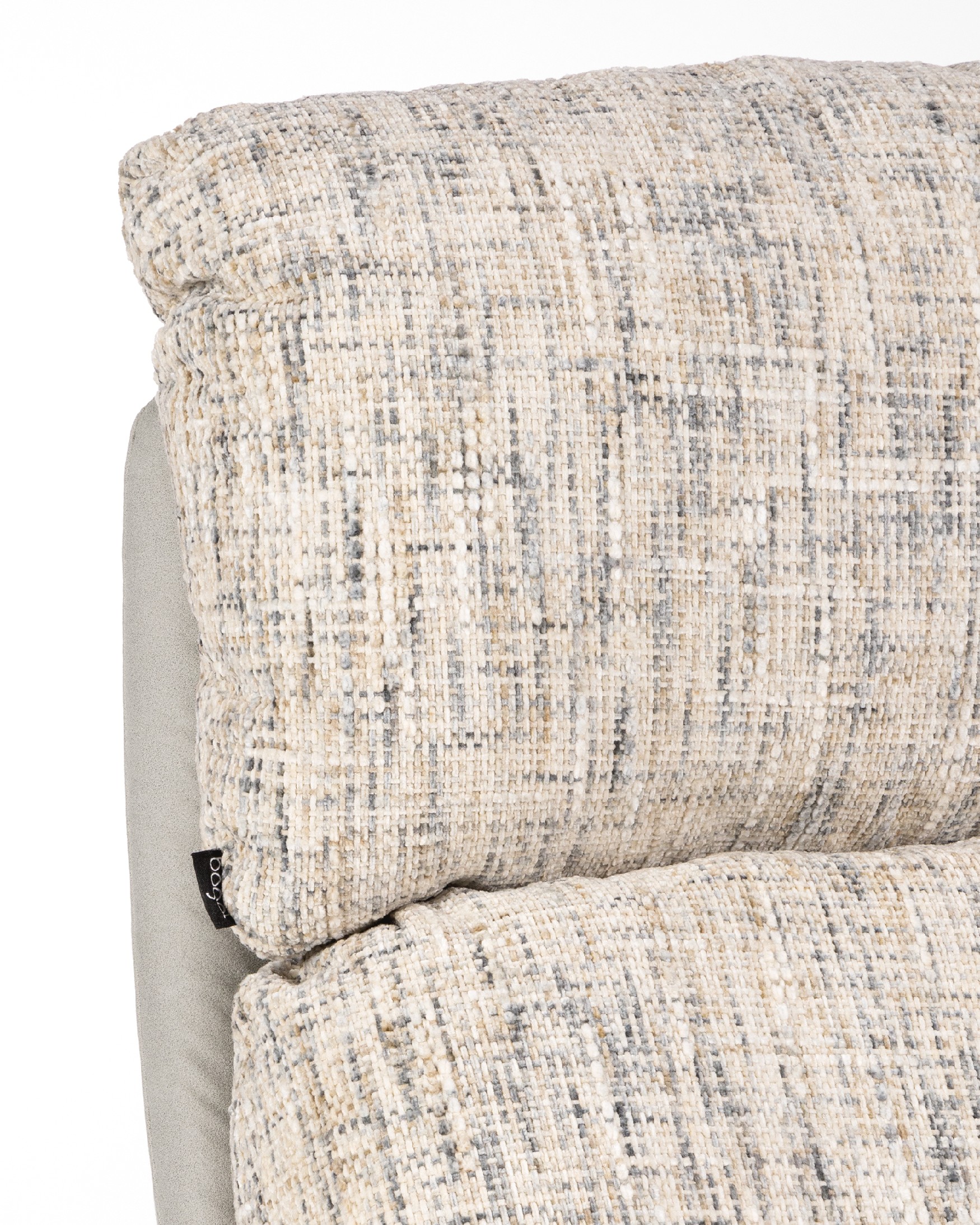 Fresia armchair with pearl and cloud upholstery and ivory metal structure ottoman, 360° rotating tilting.