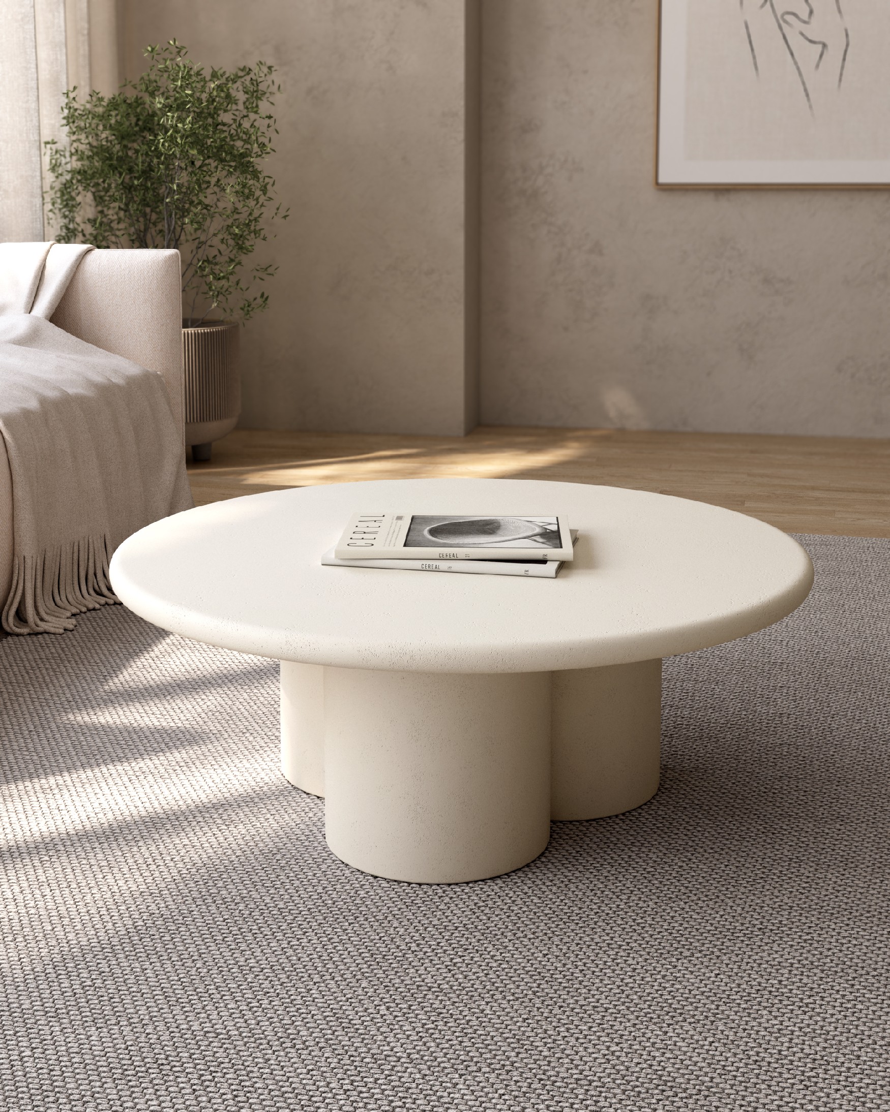 Gaia round side table made of MDF with a beige micro-cement finish Ø 80 cm