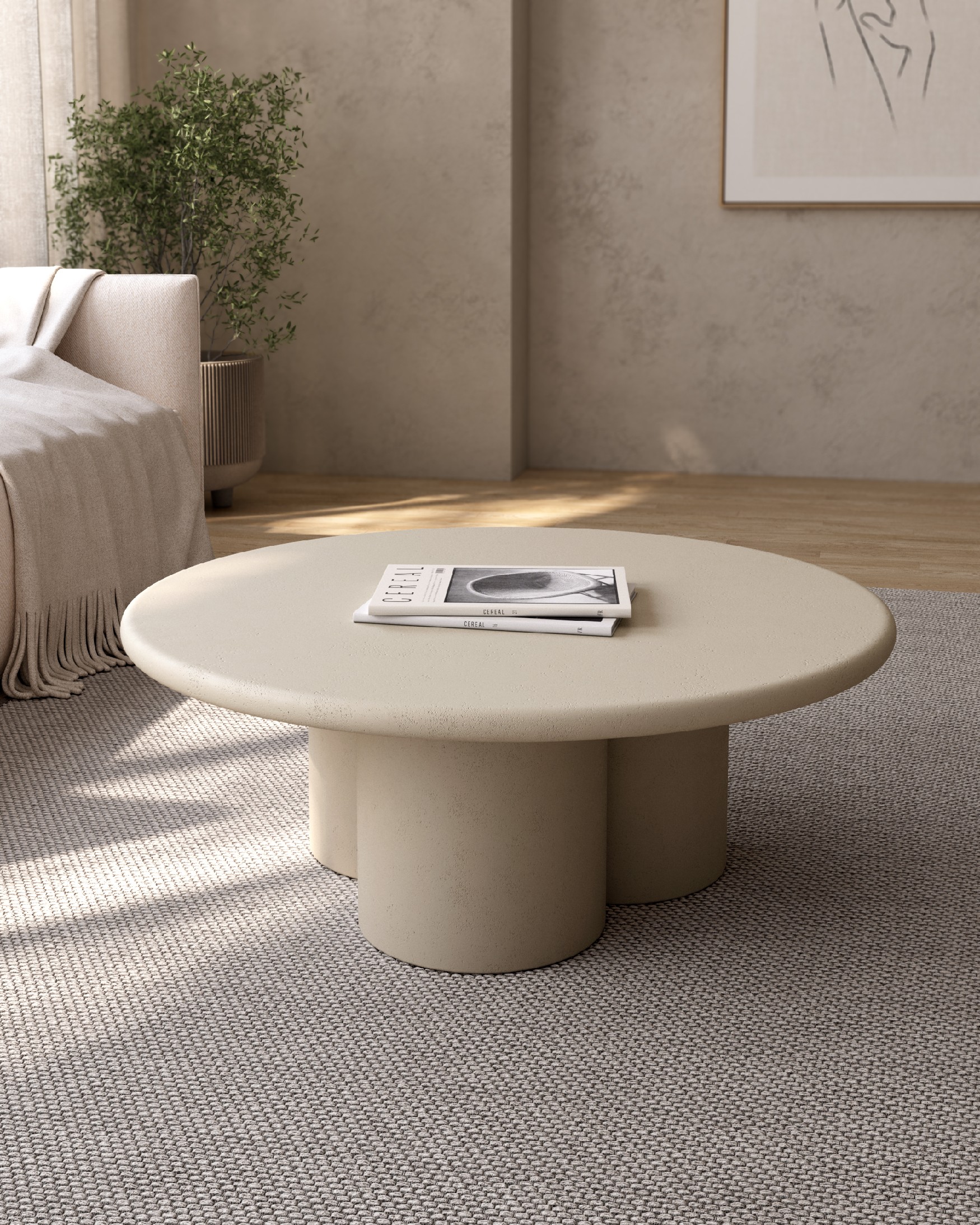 Mesa auxiliar Gaia redonda de MDF con acabado de microcemento moka Ø 80 cm