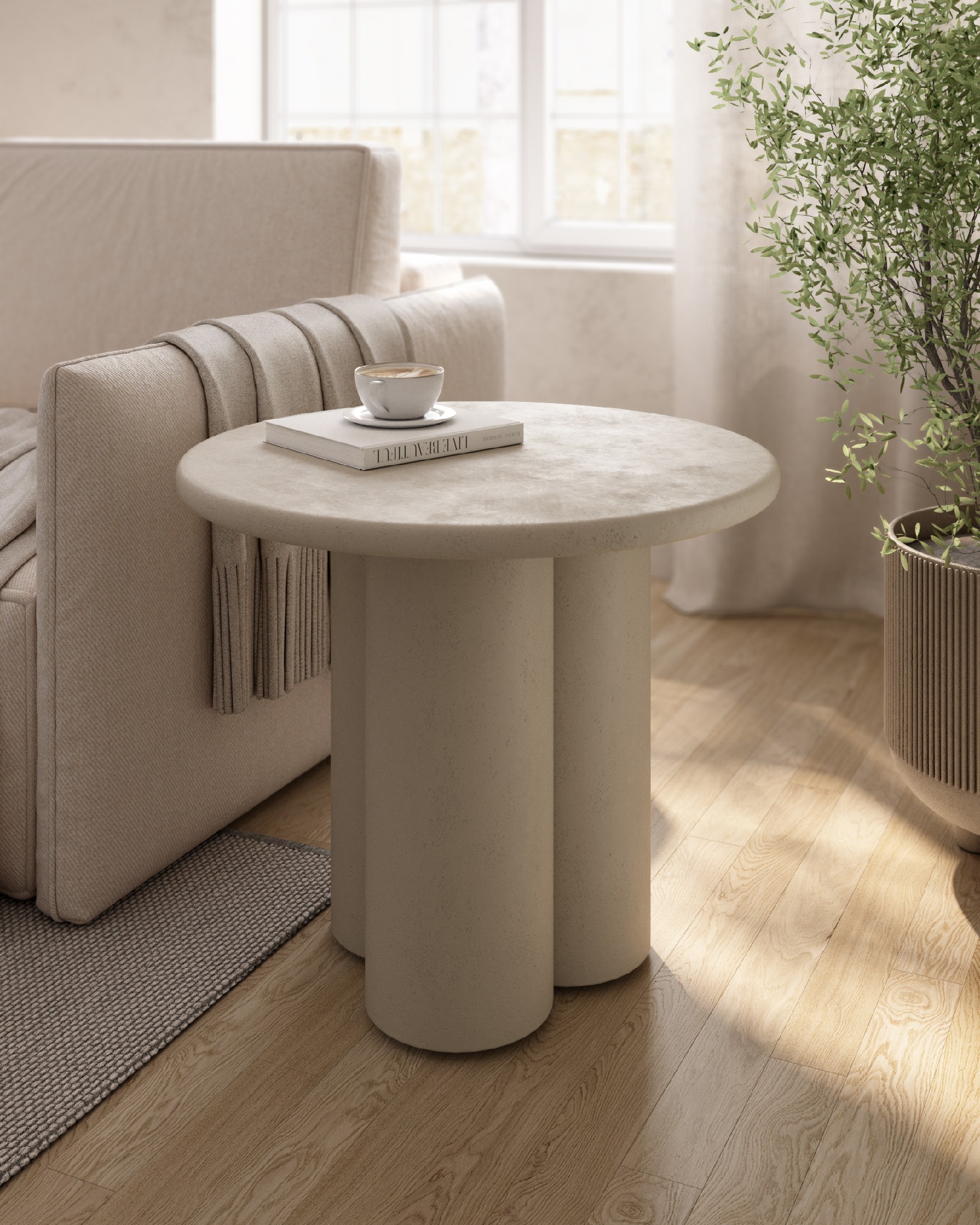Mesa auxiliar Gaia redonda de MDF con acabado de microcemento moka Ø 60 cm