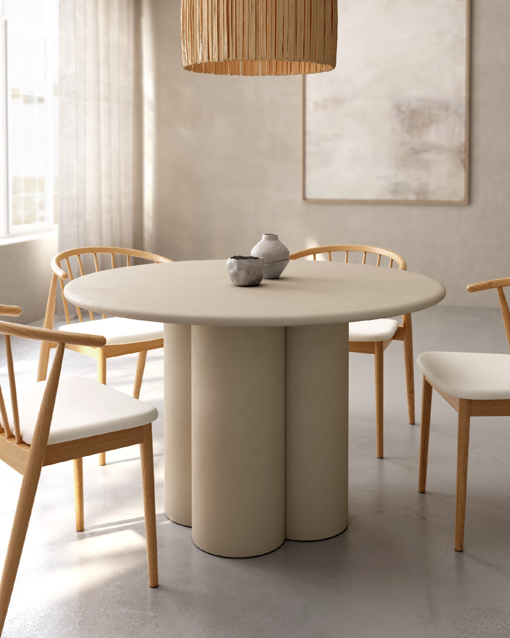 Gaia round MDF table with moka microcement finish Ø 120 cm