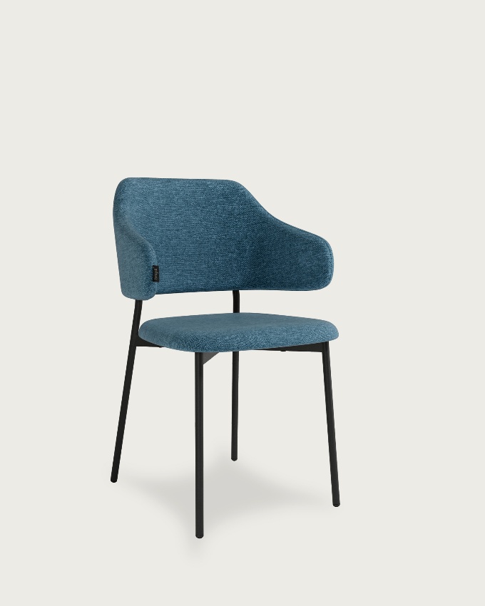 Gante chair with blue upholstery and black metal legs