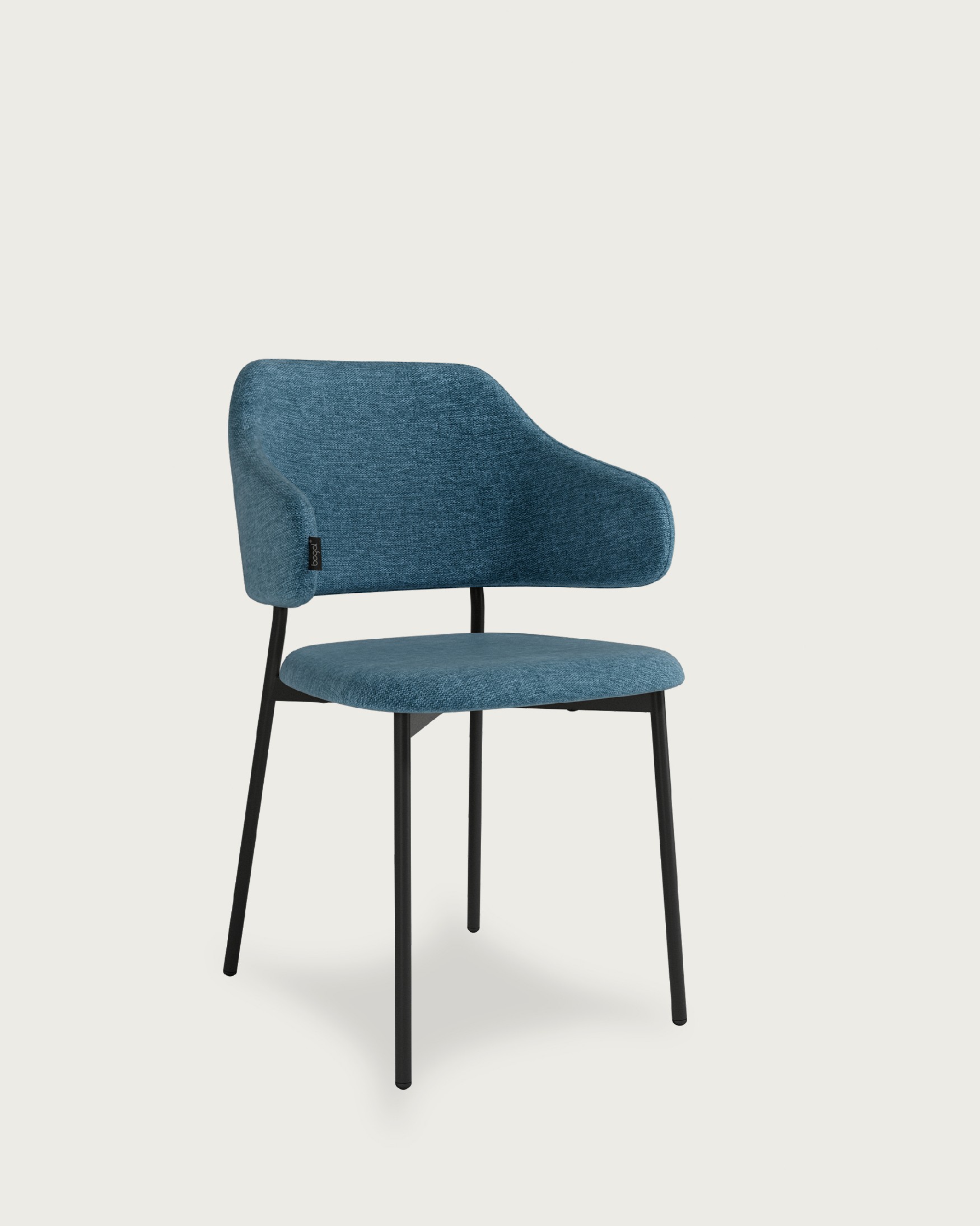 Chaise Gante avec un revêtement bleu et des pieds métalliques noirs