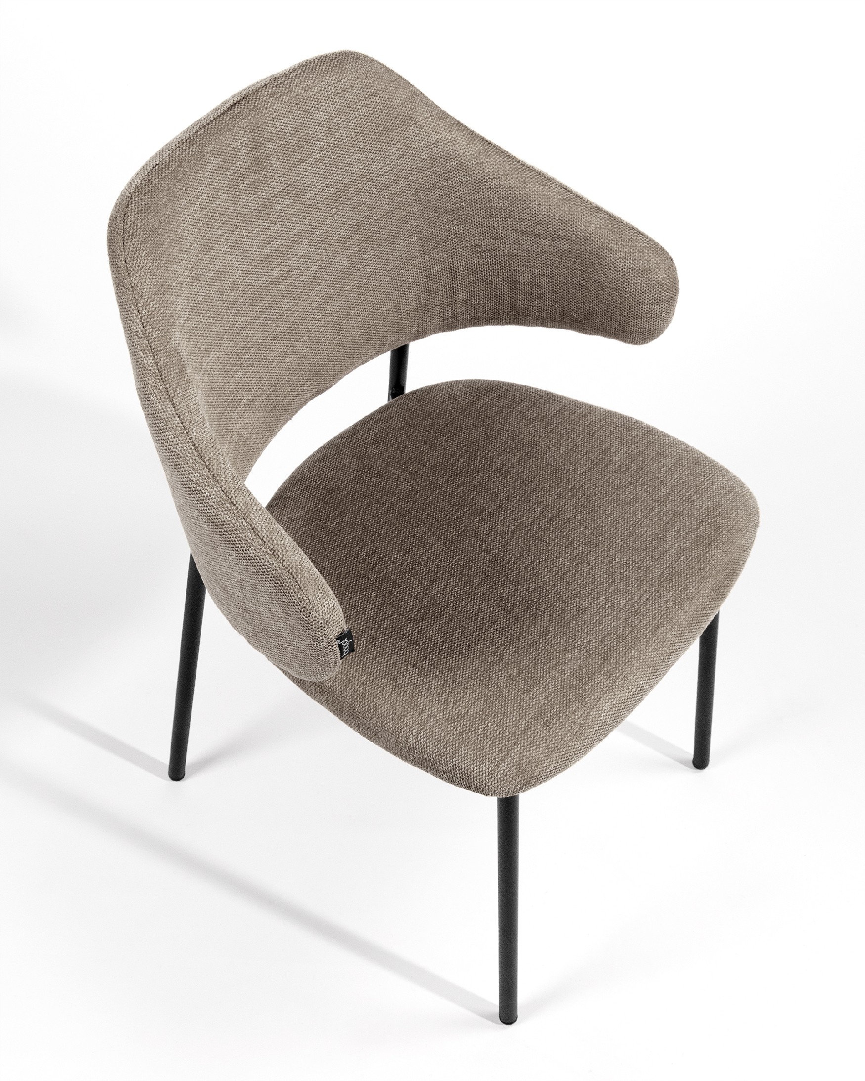 Gante chair with brown upholstery and black metal legs