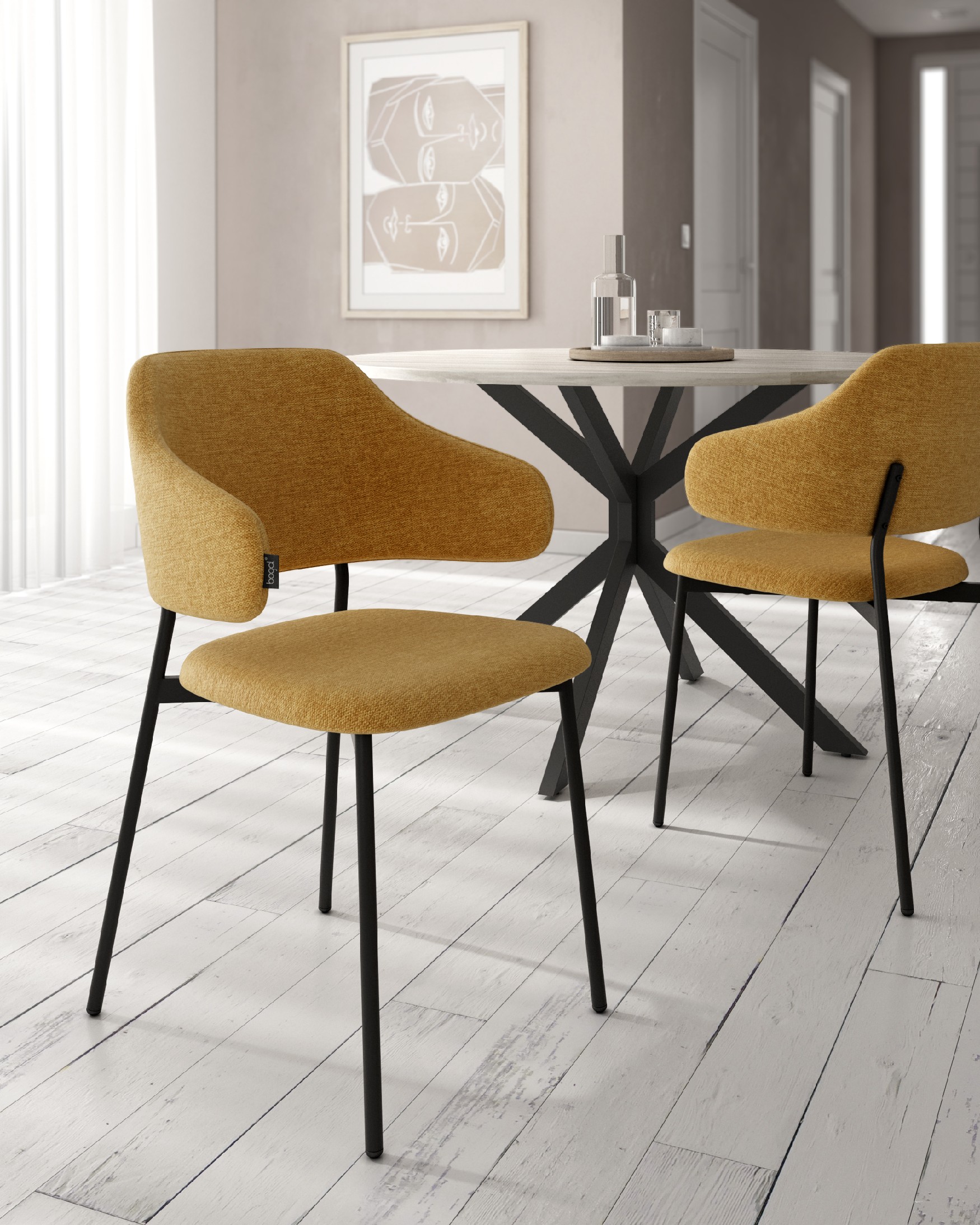 Gante chair with mustard upholstery and black metal legs