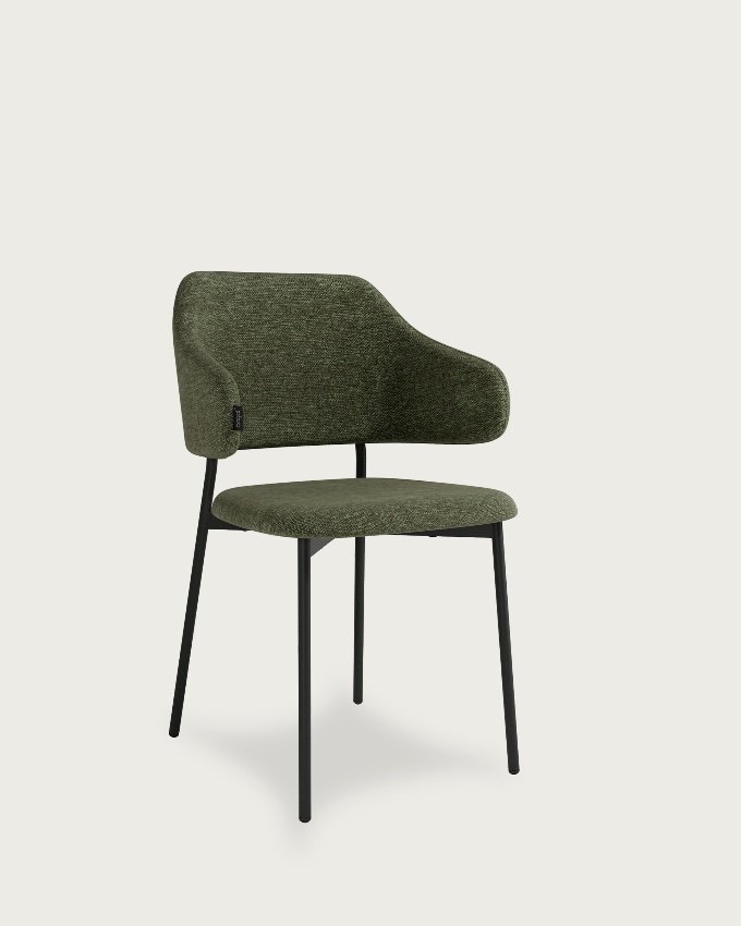 Gante chair with green upholstery and black metal legs