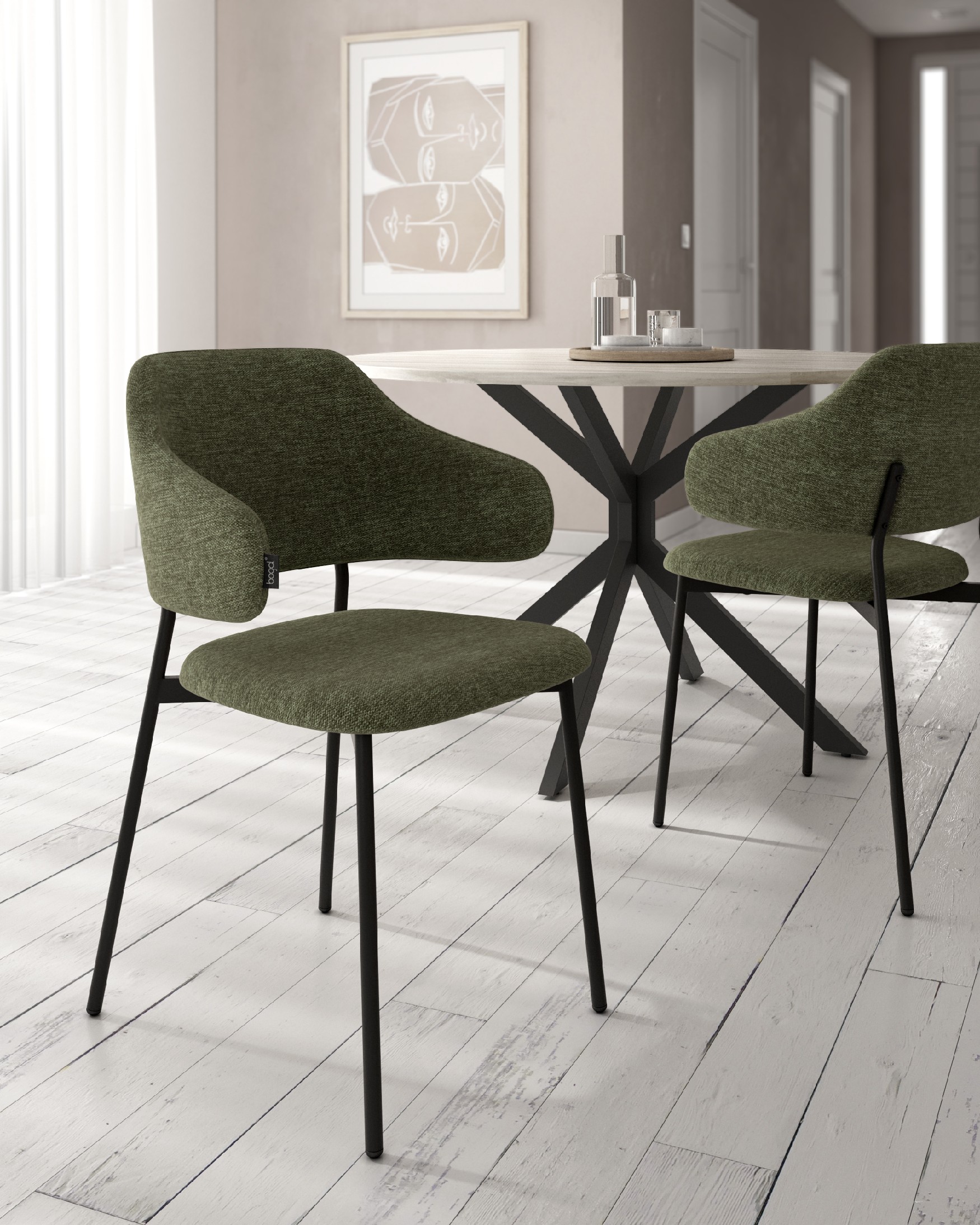 Gante chair with green upholstery and black metal legs