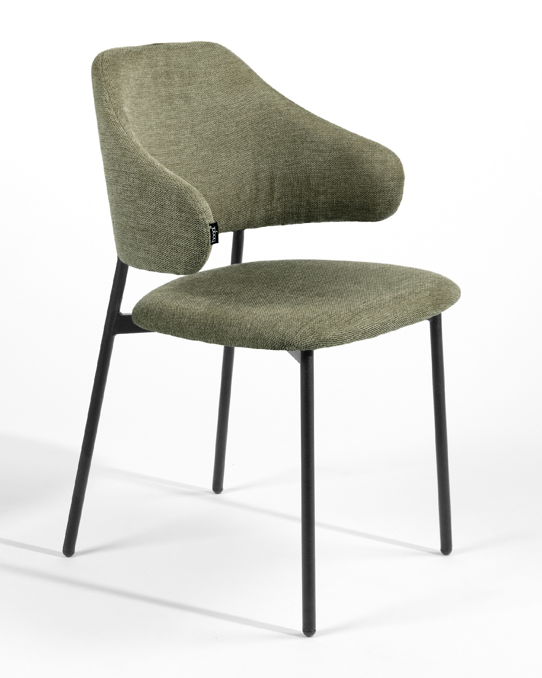 Gante chair with green upholstery and black metal legs
