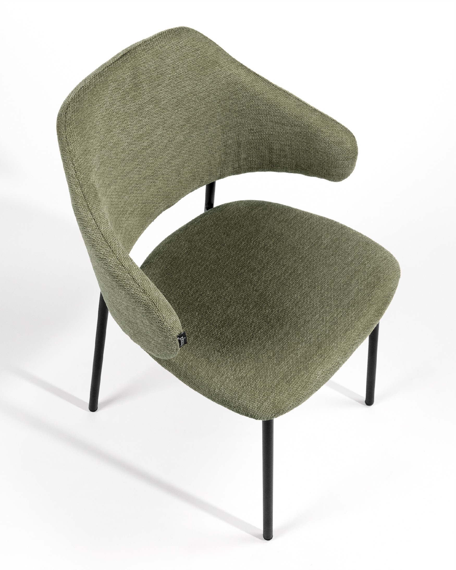Gante chair with green upholstery and black metal legs