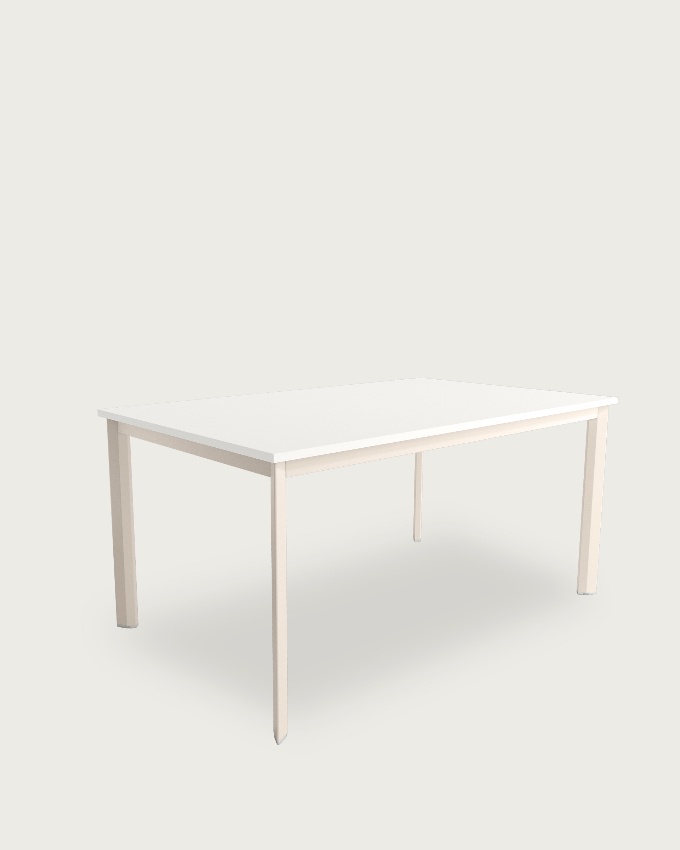 Mesa Garda con sobre de melamina blanco extra y pata metálica marfil 90 x 90 cm