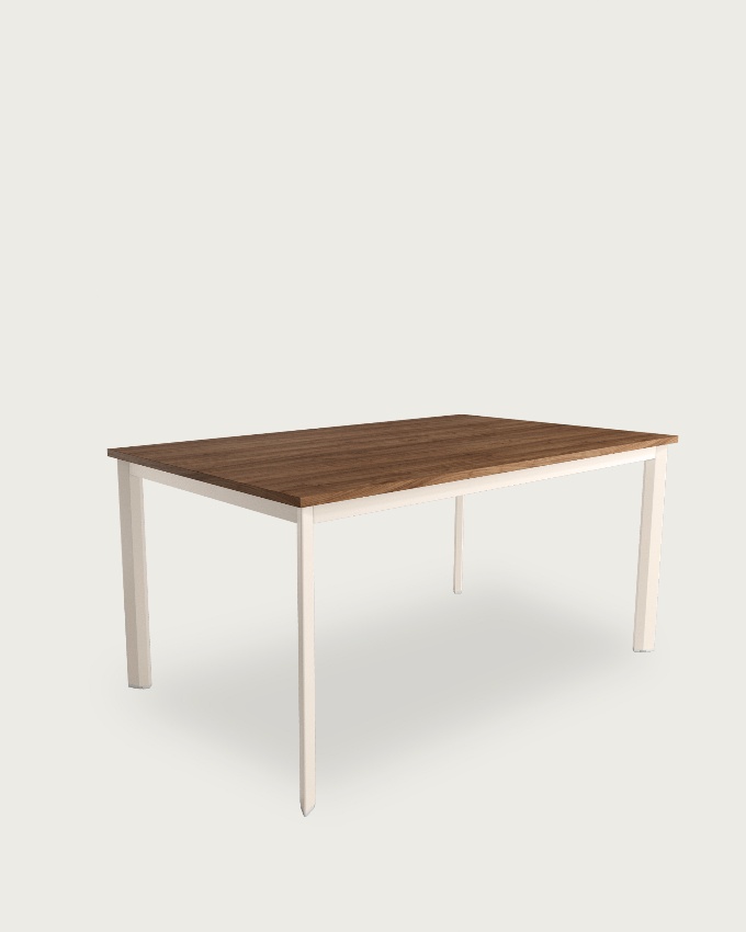 Mesa Garda con sobre de melamina java y pata metálica marfil 90 x 90 cm