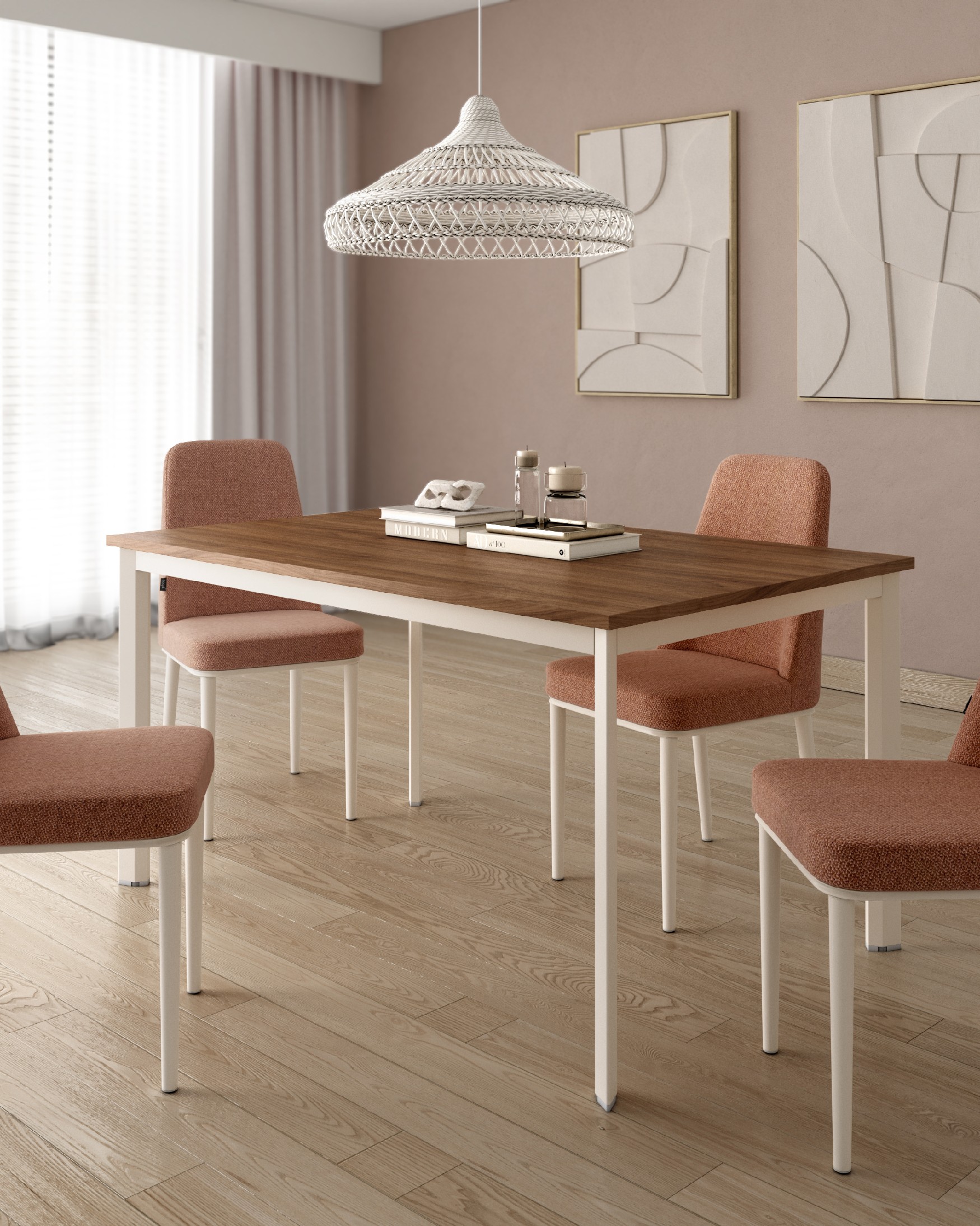 Garda table with java melamine top and ivory metal leg 140 x 90 cm