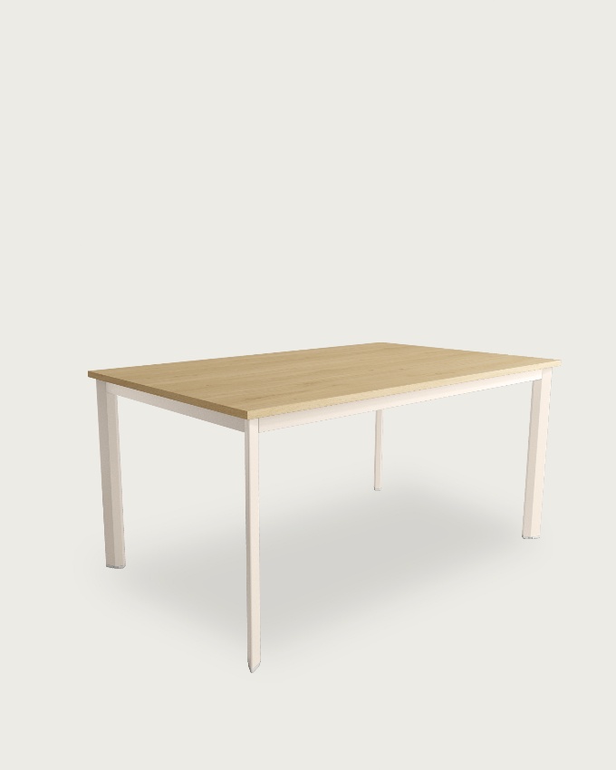 Mesa Garda con sobre de melamina roble natural y pata metálica marfil 90 x 90 cm