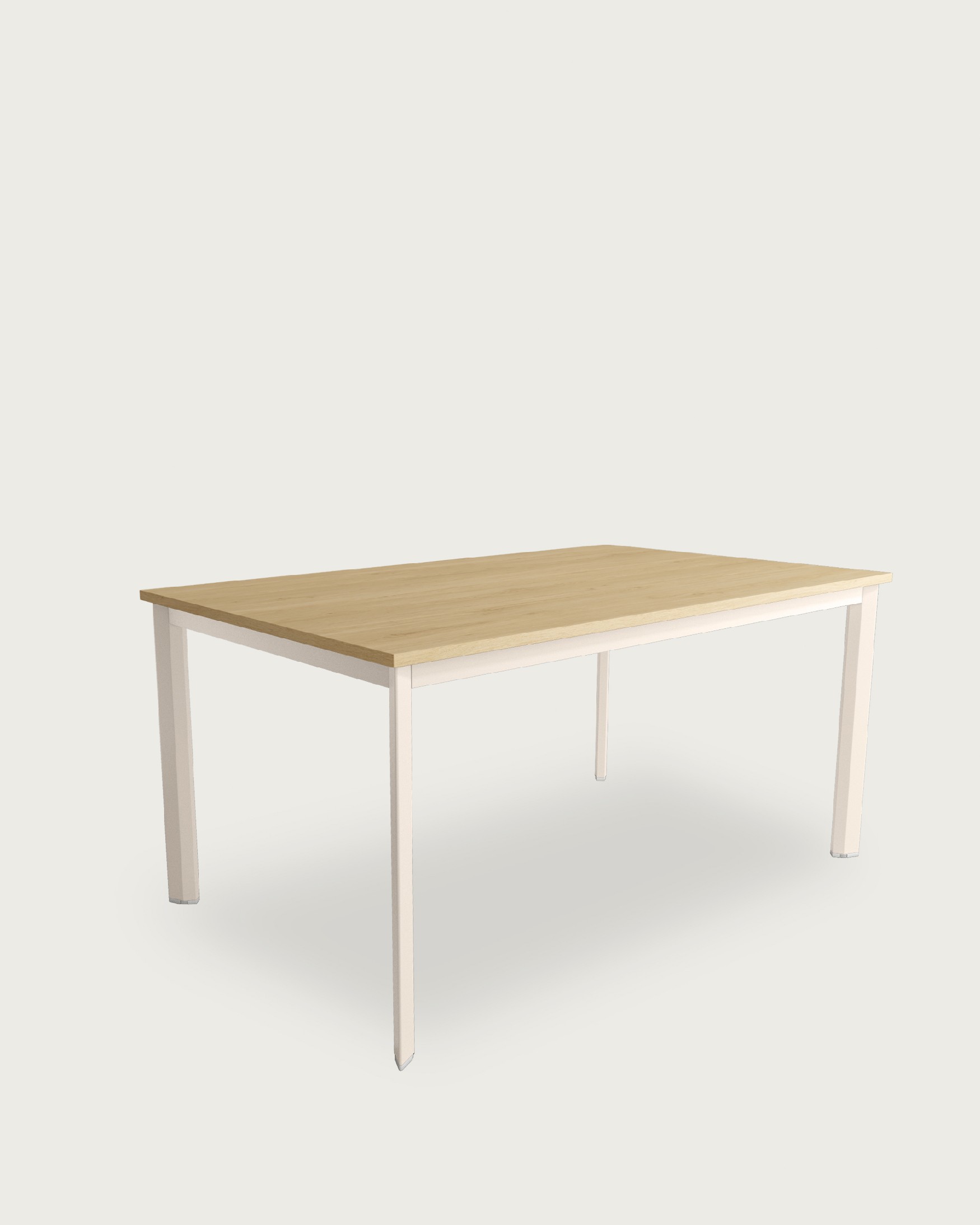 Garda table with natural oak melamine top and ivory metal leg 140 x 90 cm