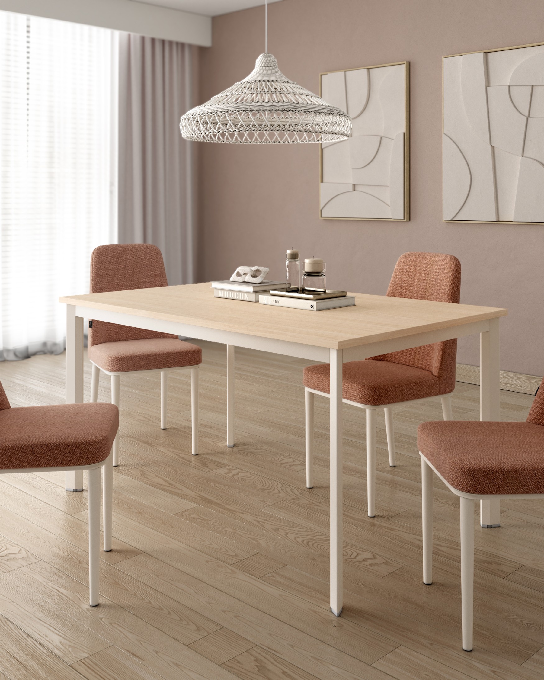 Table Garda avec plateau en mélamine alpin et pied métallique ivoire 120 x 80 cm