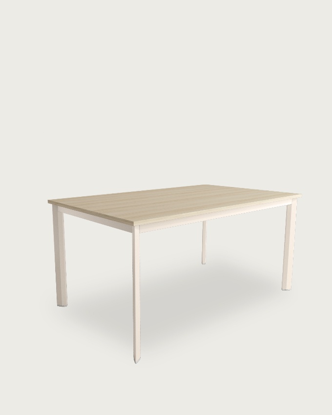 Mesa Garda con sobre de melamina olmo y pata metálica marfil 90 x 90 cm