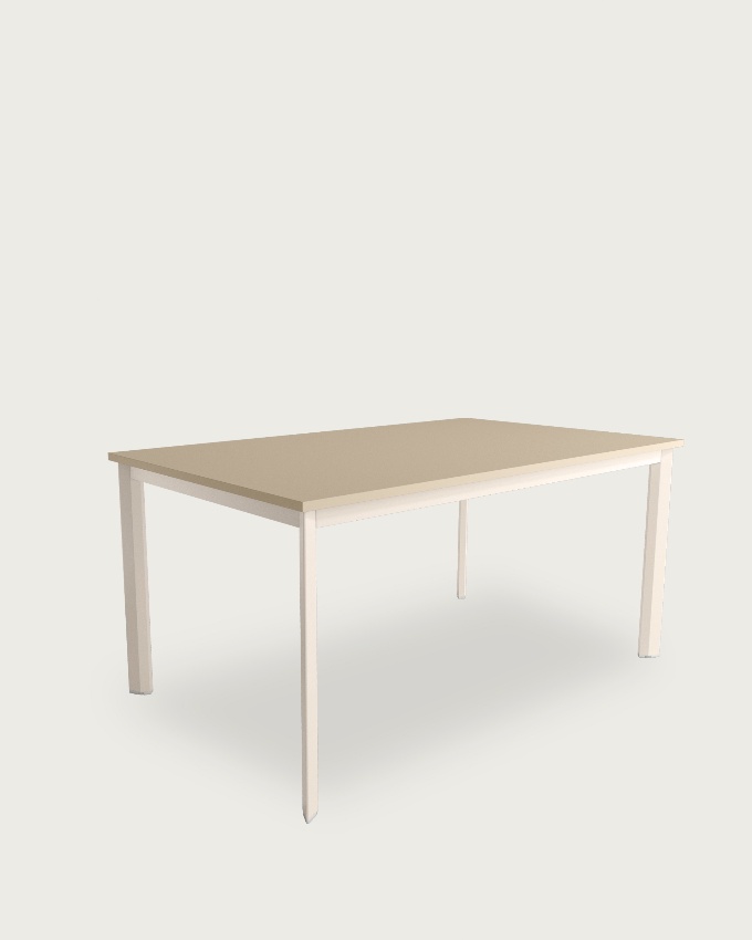Mesa Garda con sobre de melamina perla y pata metálica marfil 90 x 90 cm