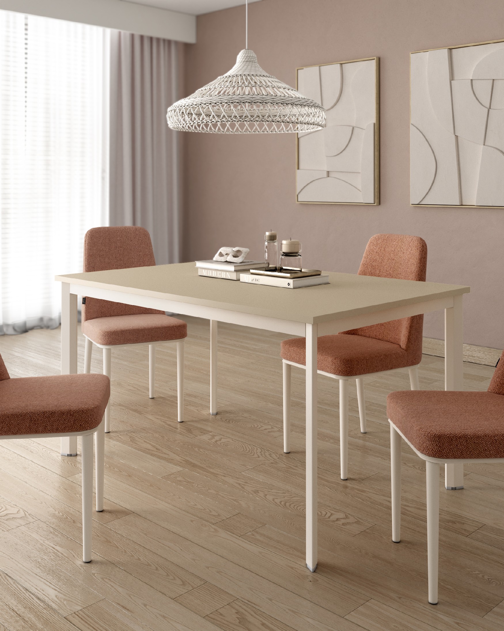 Garda table with pearl melamine top and ivory metal leg 160 x 90 cm