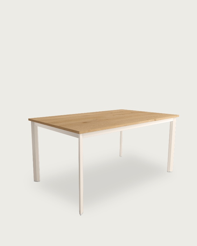 Mesa Garda con sobre de melamina roble y pata metálica marfil 90 x 90 cm