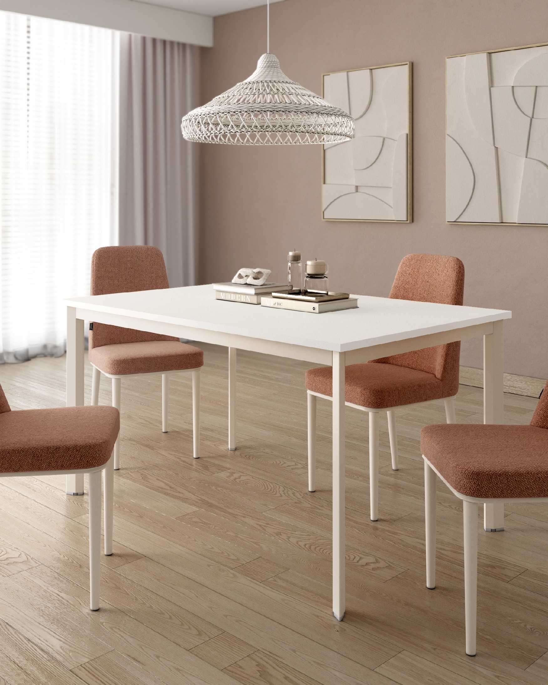 Garda table with white soul melamine top and ivory metal leg 120 x 80 cm